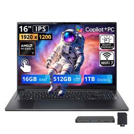 Acer - Upgraded - Swift Go 16 AI 16" WUXGA Touchscreen Laptop,AMD Ryzen AI 7 445,16GB LPDDR5X,512GB SSD+1TB Dock,Backlit,Win 11 - Black
