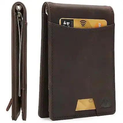 Front. Vulpecula Spade - Wallet - RFID-Blocking Genuine Vintage Leather Bi-Fold Card Holder with Money Clip and Gift Box (Vintage Brown Leather - Vintage Brown Leather.
