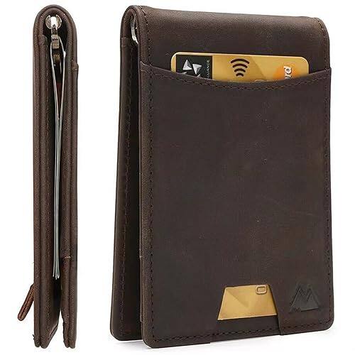 Front. Vulpecula Spade - Wallet - RFID-Blocking Genuine Vintage Leather Bi-Fold Card Holder with Money Clip and Gift Box (Vintage Brown Leather - Vintage Brown Leather.
