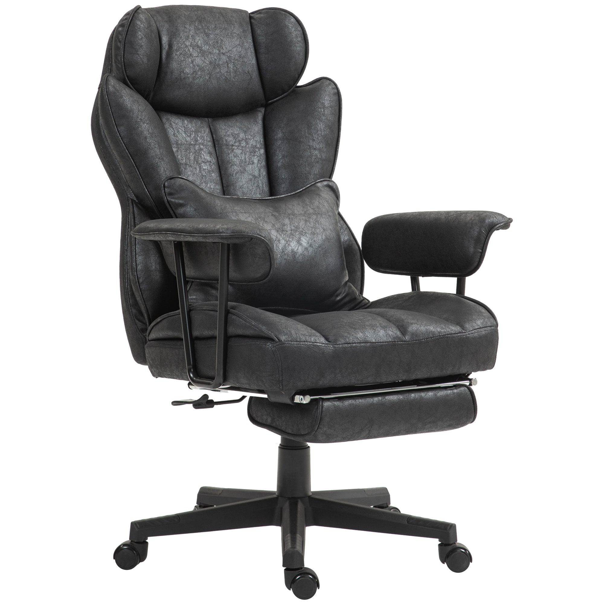 Homcom - Big and Tall Office Chair, Executive Office Chair with Footrest, Lumbar Support - Black