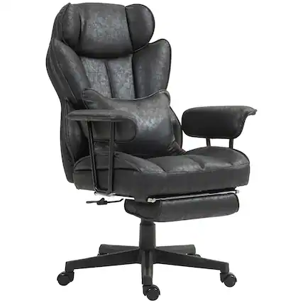 Front. Homcom - Big and Tall Office Chair, Executive Office Chair with Footrest, Lumbar Support - Black.