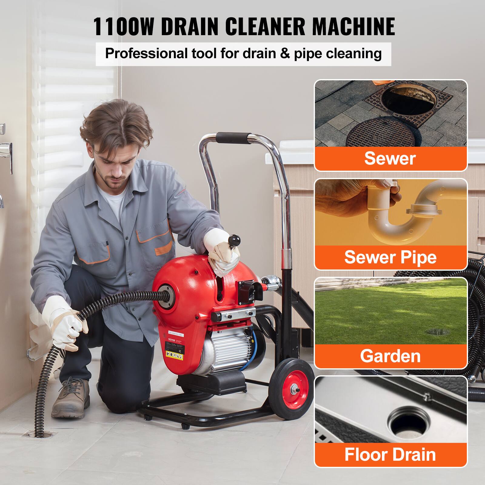 1100W DRAIN CLEANER MACHINE Professional tool for drain & pipe cleaning
Sewer
Sewer Pipe
Garden
Floor Drain