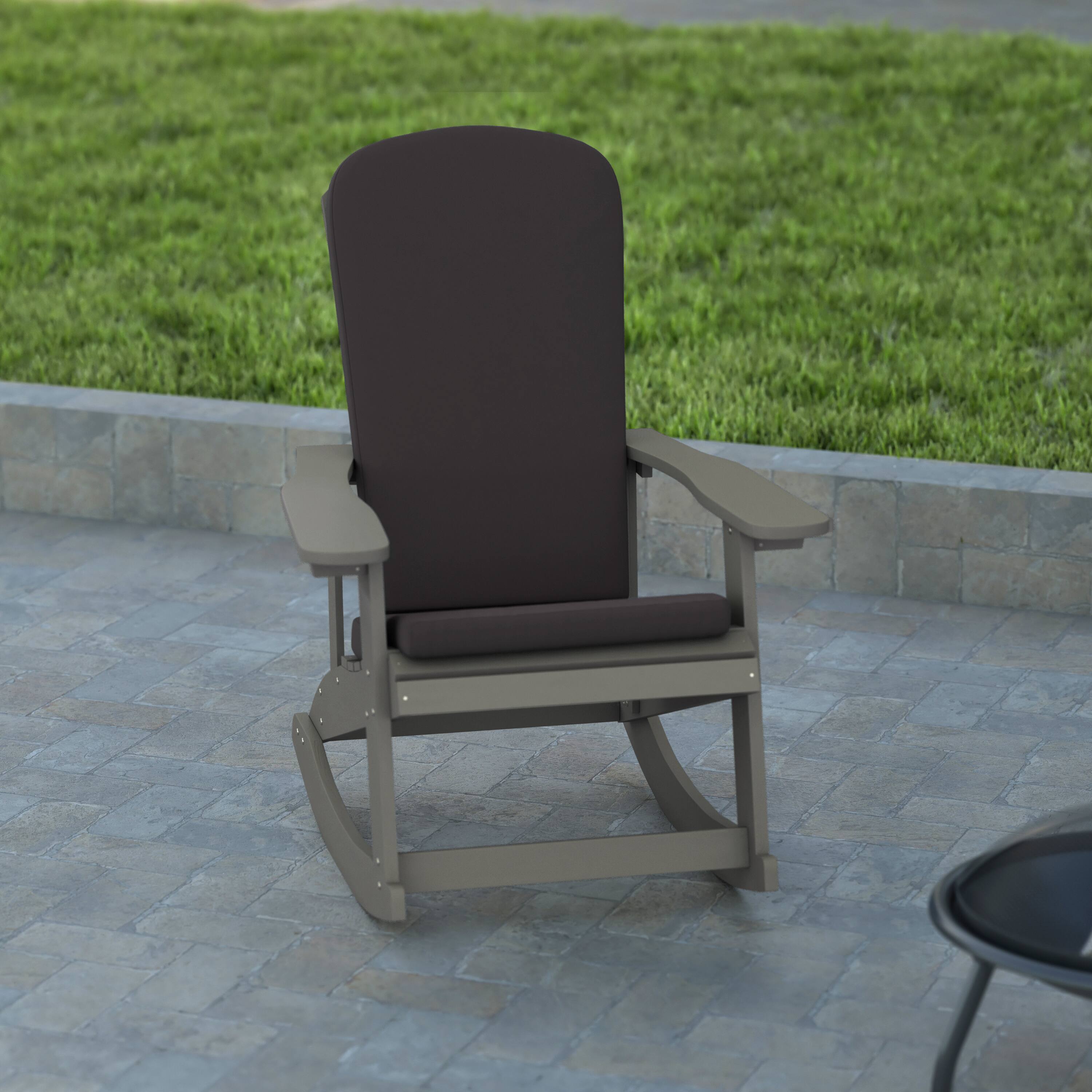 Alt View 5. Emma + Oliver - Marcy Set of 2 All-Weather Poly Resin Adirondack Rocking Chairs with Cushions - Gray Cushions/Gray Frame.