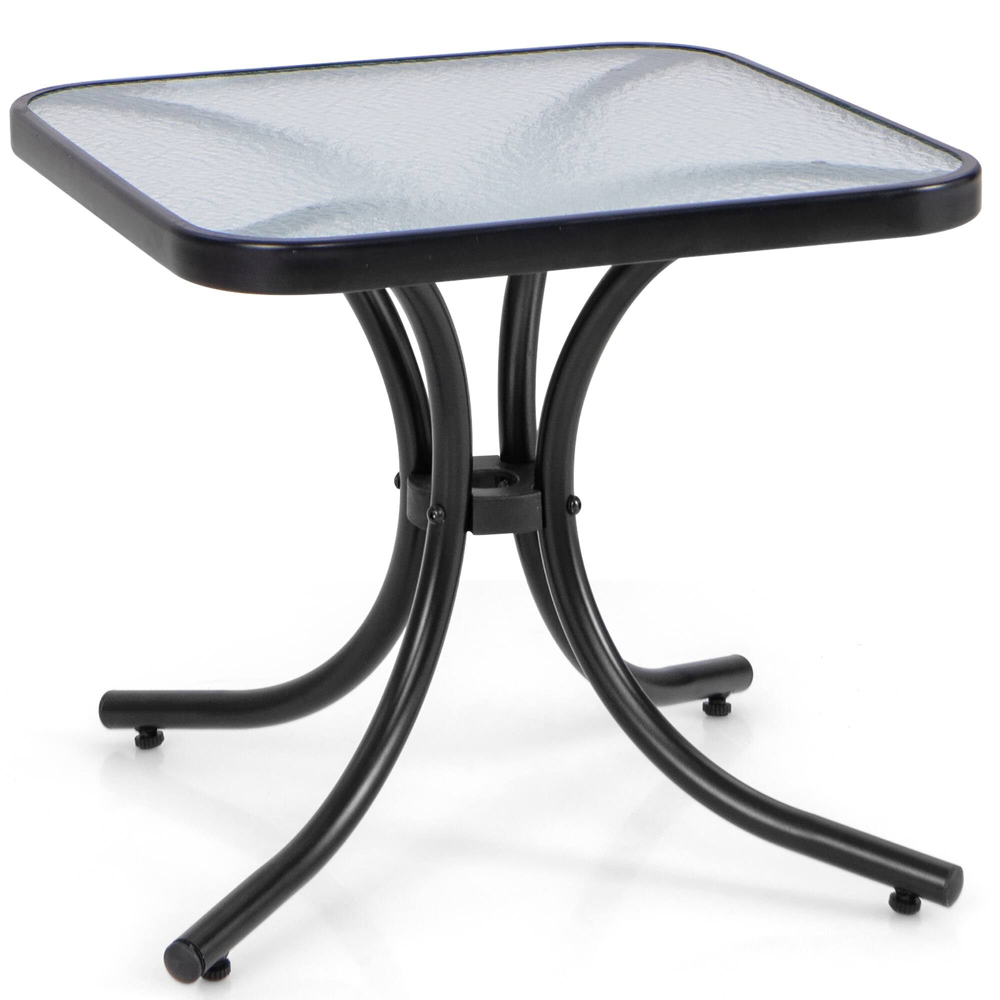 Alt View 9. Gymax - Gymax Outdoor Side Table Square Patio Table w/ Tempered Glass Top Small Coffee Table - Black.