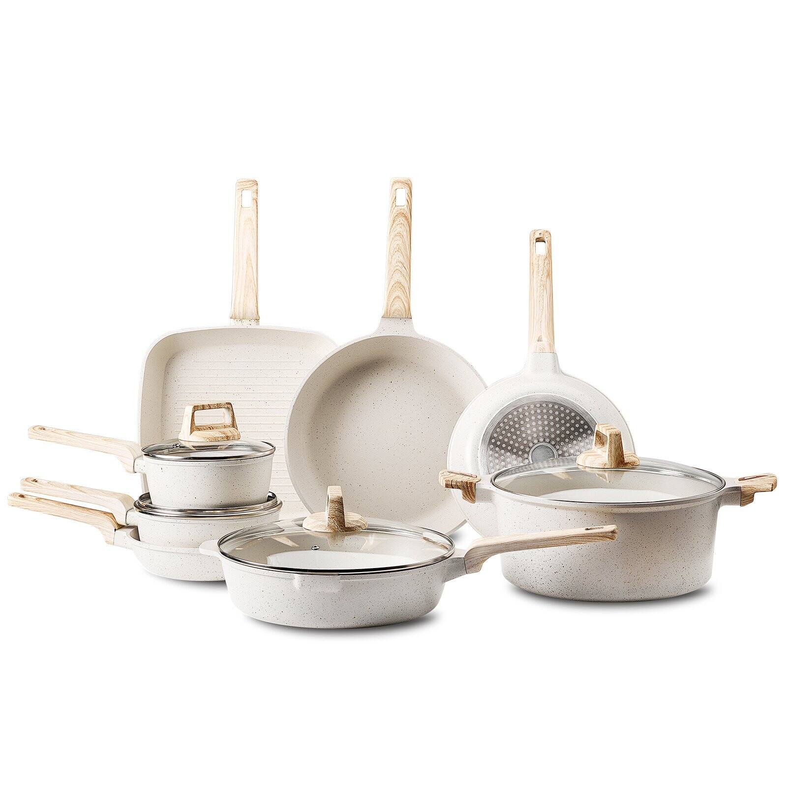 Alt View 8. Glintex - 19 Piece Pots and Pans Set Nonstick, Induction Cookware with Frying, Sauce, and Saute Pans with Glass Lids - White.