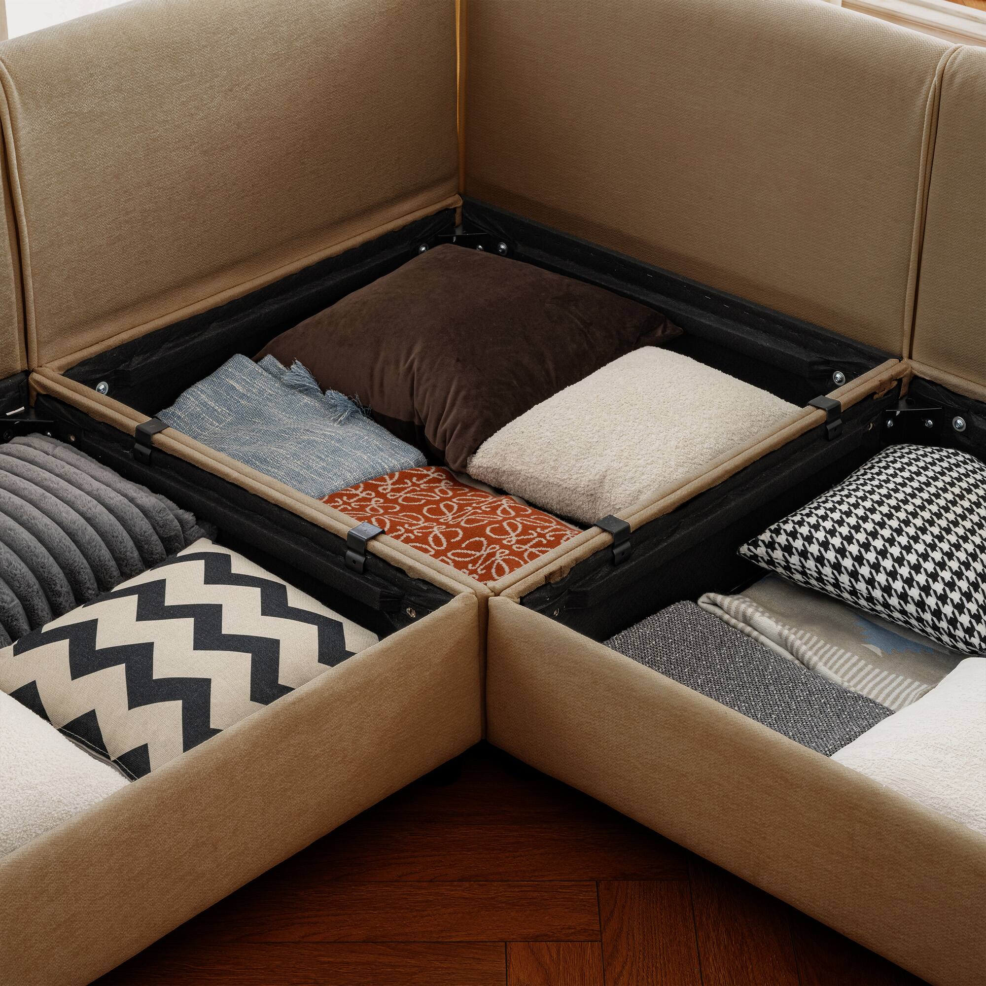 Back. Anysun - Chenille 2-Seater Loveseat with Hidden Storage - Cylindrical Backrest & Armrests, Modern Fabric Design - Camel.