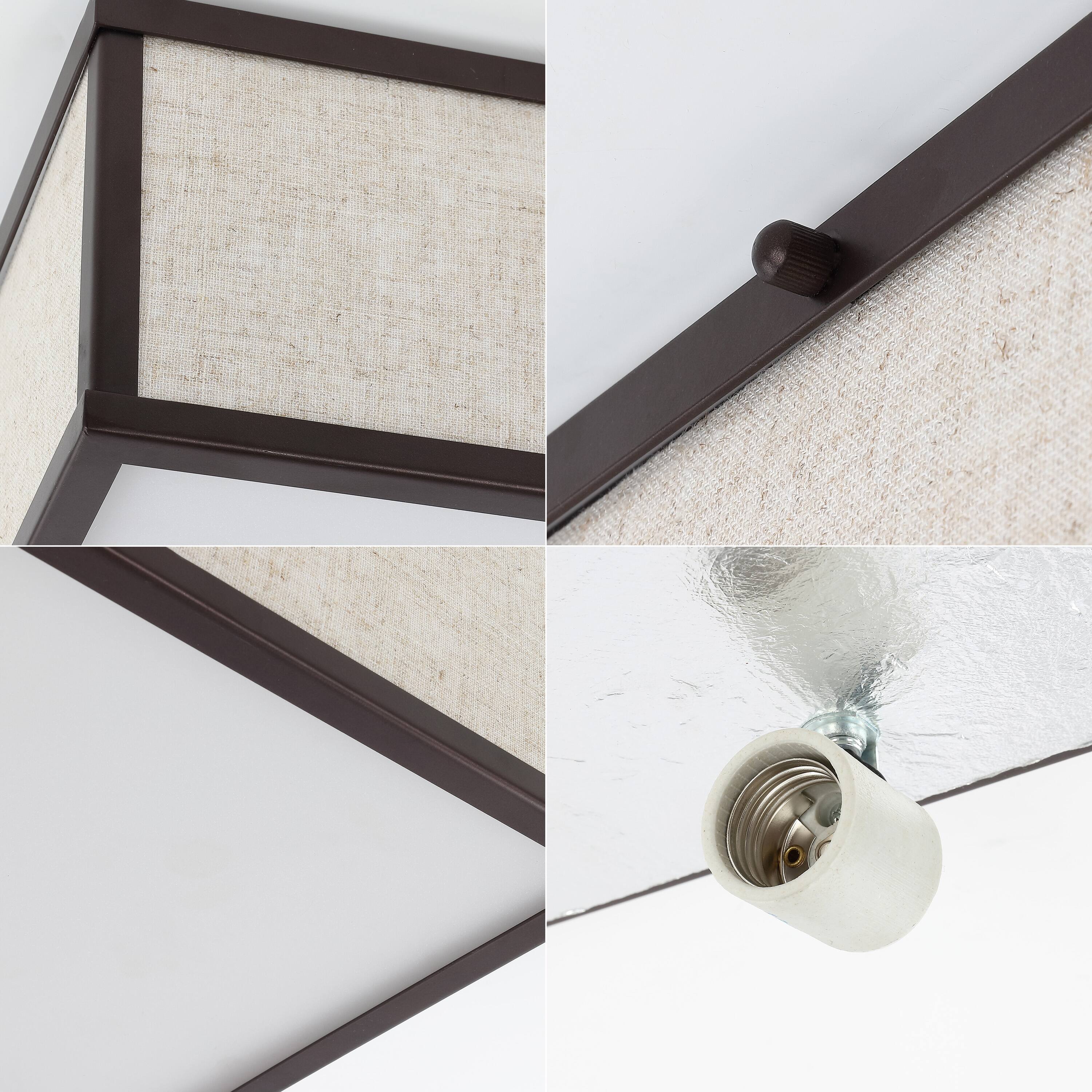 Alt View 4. Jonathan Y - Grant 14.13" 2-Light Minimalist Industrial Square Linen Iron LED Flush Mount, Oil Rubbed Bronze/Beige - Oil Rubbed Bronze.