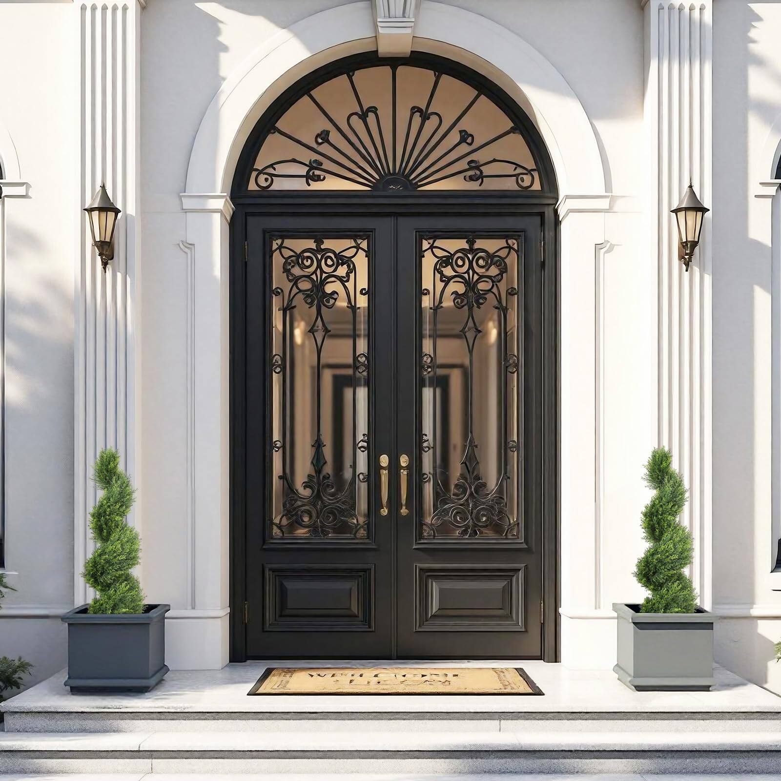 Left. TECH SAFARI - Artificial Topiary Trees Set Of 2 Faux Cedar Cypress Spiral Outdoor - Plants For Garden Front Porch Indoor... - Default.