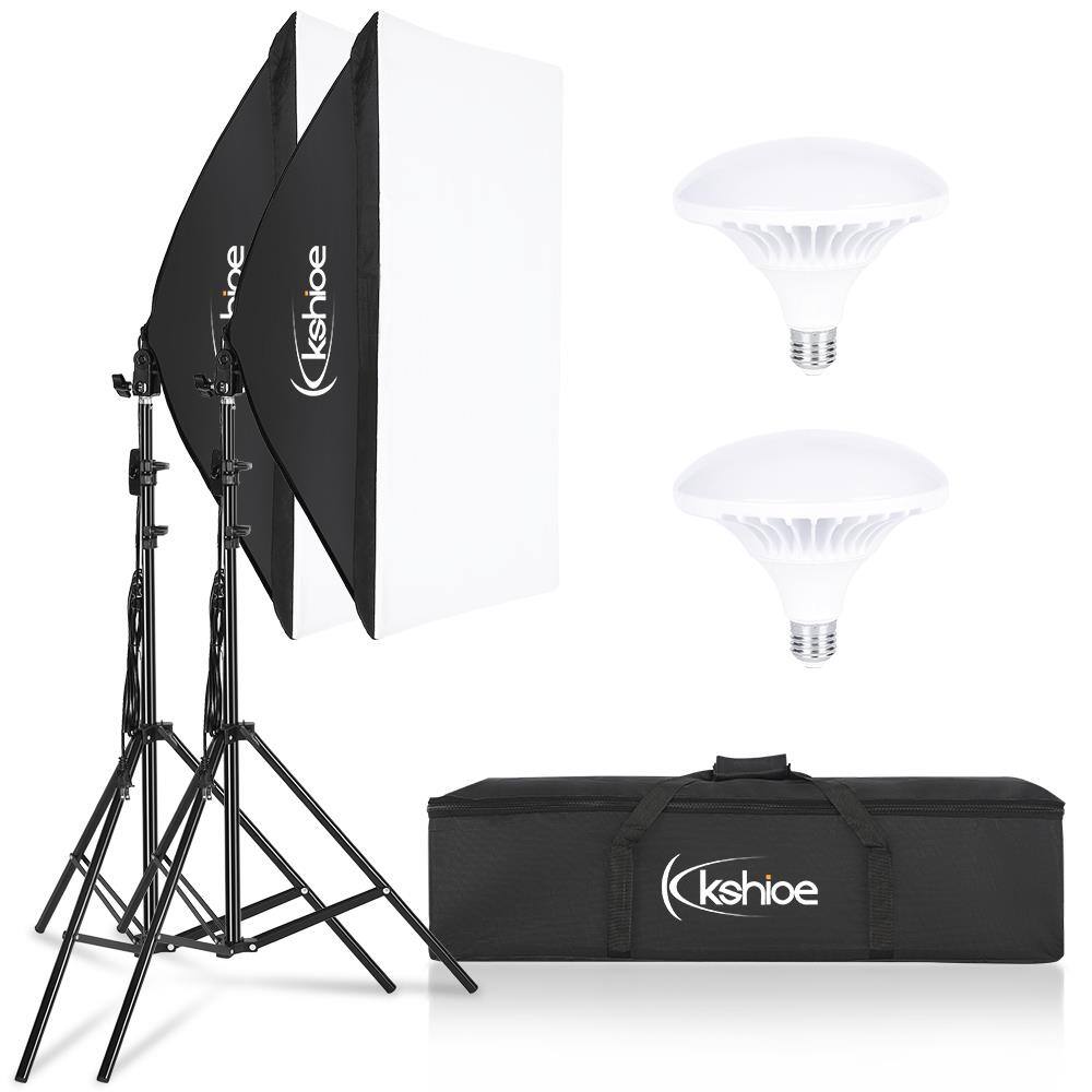 Winado - Lighting Kit, Photo Equipment Studio Softbox 20" x 27", with E27 Socket and 2x5500K Instant Brightness Energy Saving - Black
