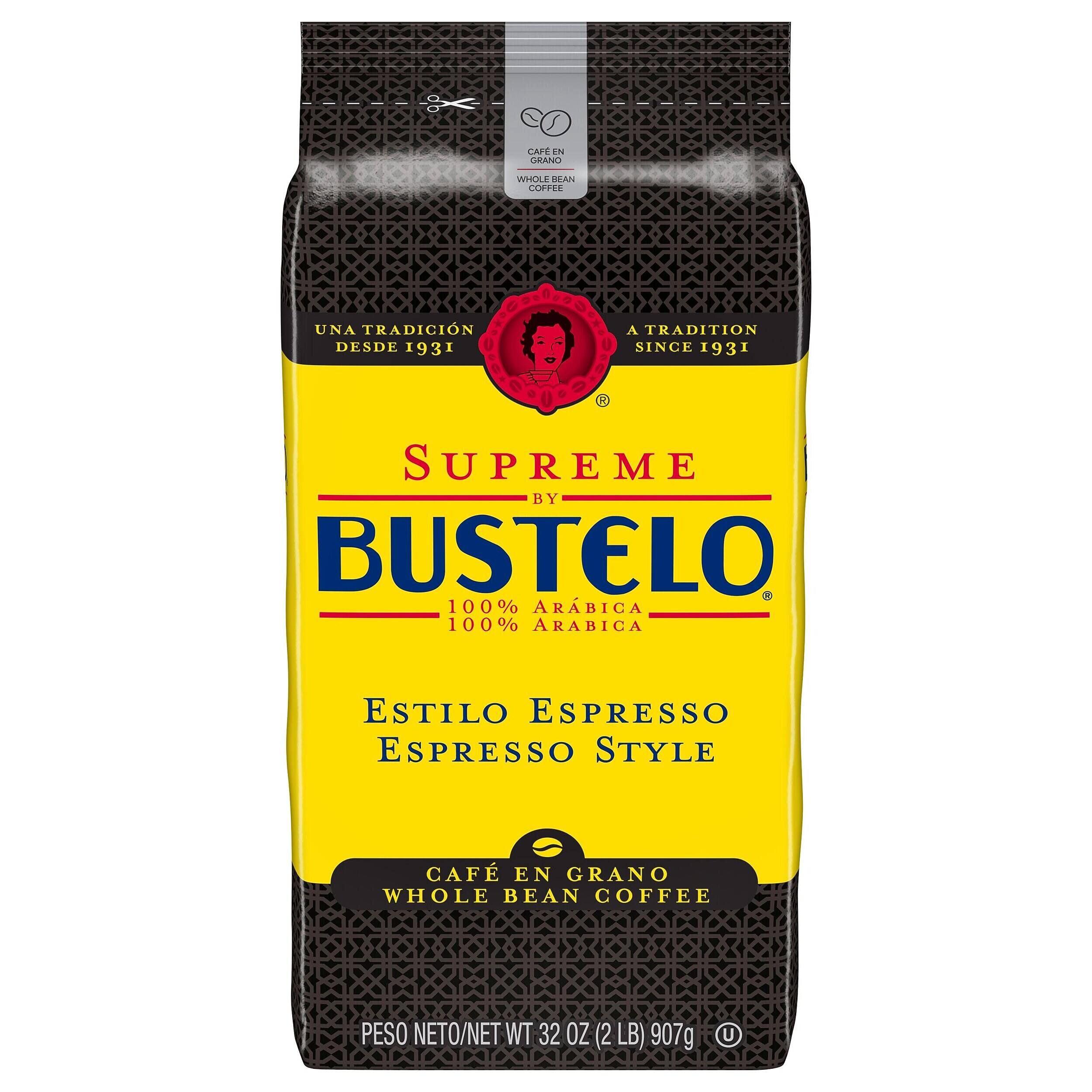 CAFE EN GRANO WHOLE BEAN COFFEE  
UNA TRADICIÓN DESDE 1931 A TRADITION SINCE 1931  
SUPREME BY BUSTELO  
100% ARÁBICA 100% ARABICA  
ESTILO ESPRESSO ESPRESSO STYLE  
PESO NETO/NET WT 32 OZ (2 LB) 907g