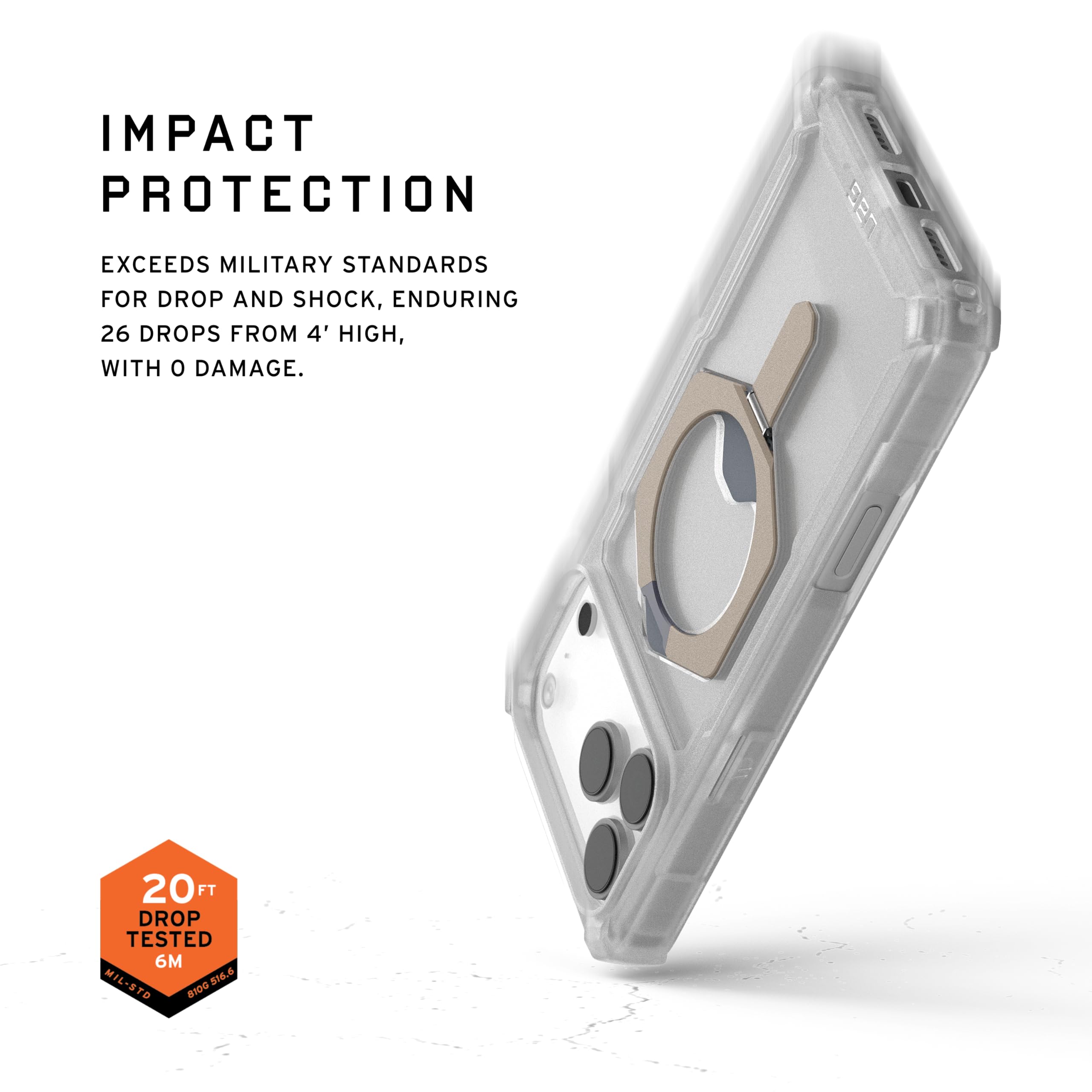 IMPACT PROTECTION

EXCEEDS MILITARY STANDARDS FOR DROP AND SHOCK, ENDURING 26 DROPS FROM 4' HIGH, WITH 0 DAMAGE.

20 FT DROP TESTED 6M

MIL-STD 810G