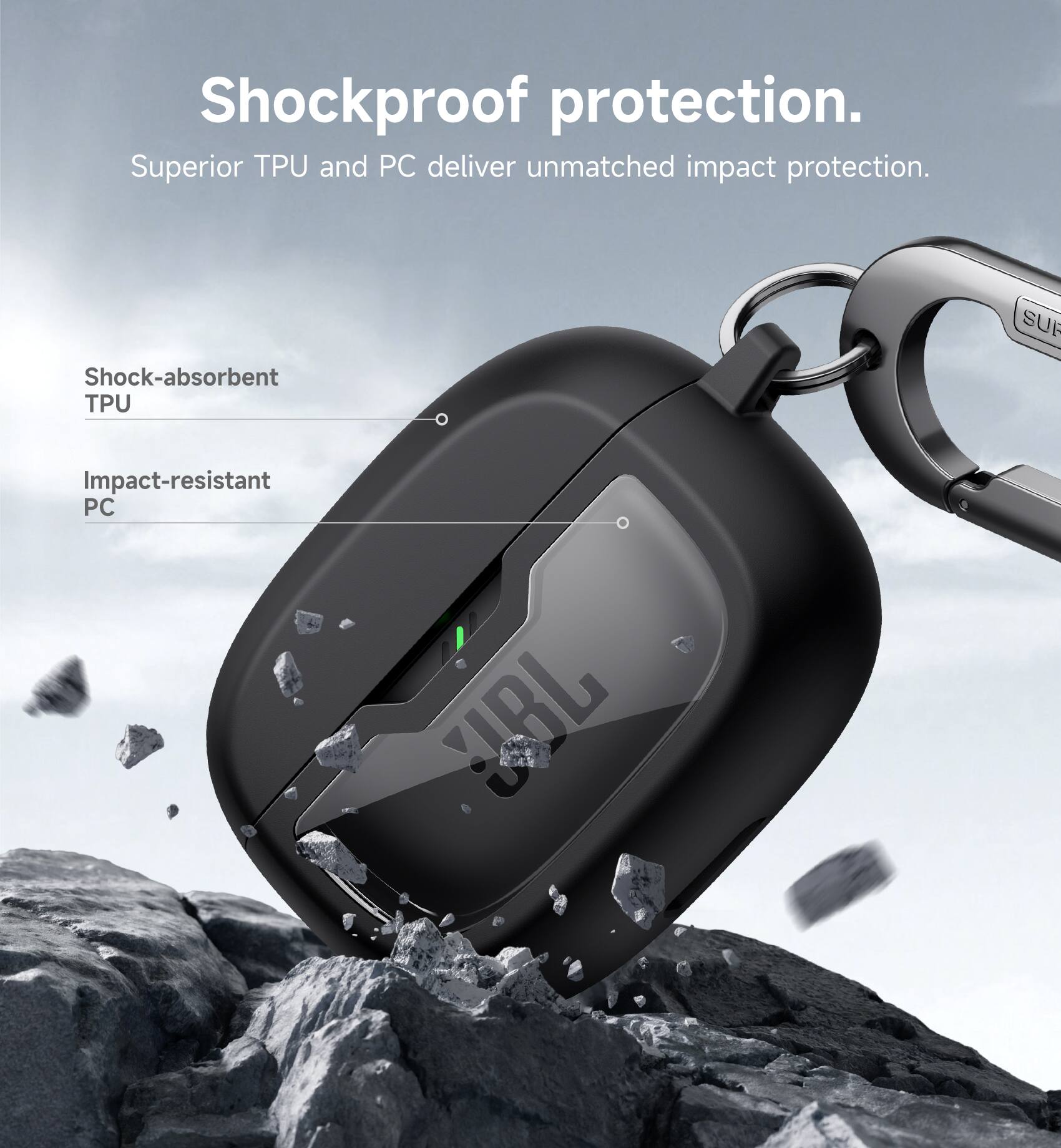 Shockproof protection. Superior TPU and PC deliver unmatched impact protection. Shock-absorbent TPU. Impact-resistant PC.