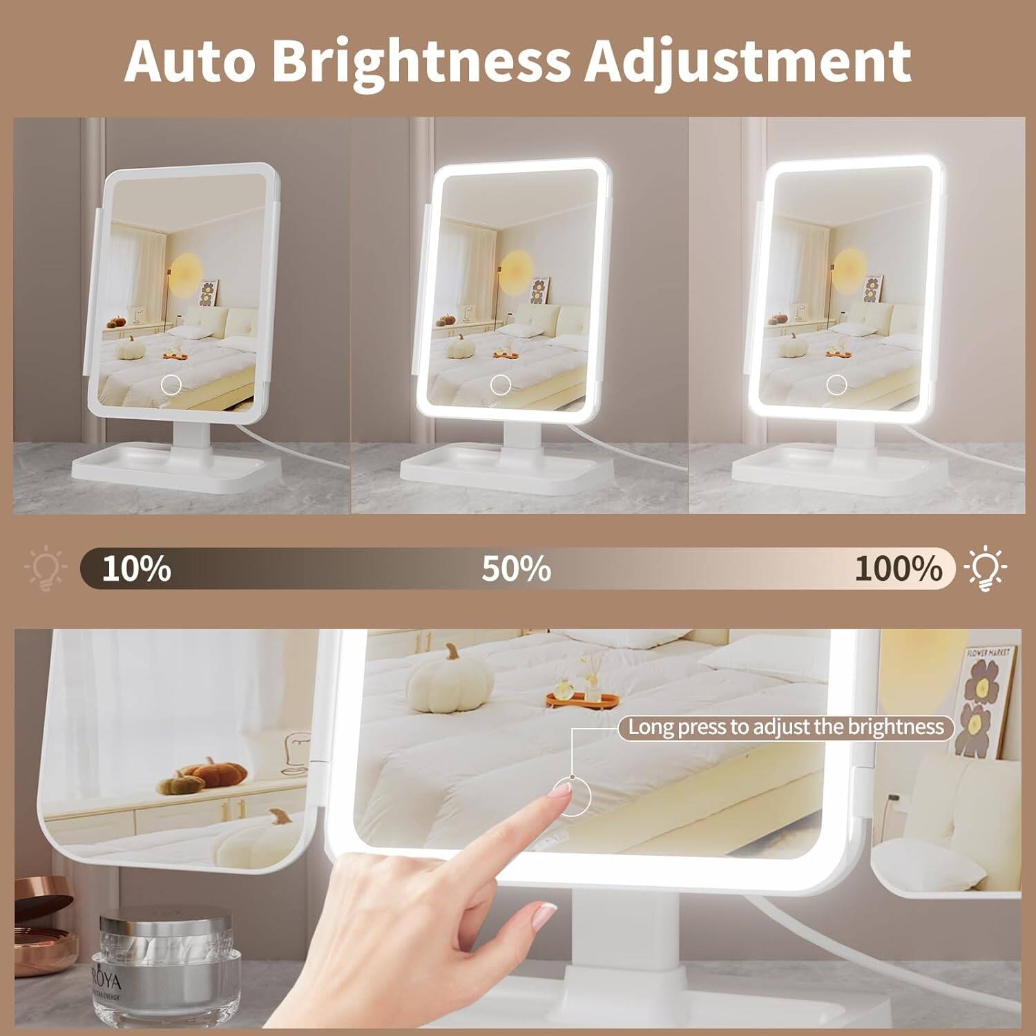Auto Brightness Adjustment

10% 50% 100%

Long press to adjust the brightness