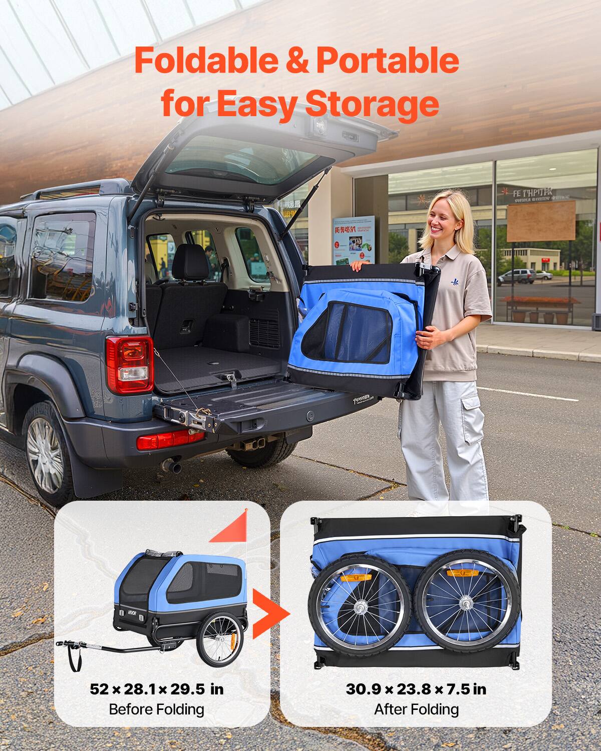 Foldable & Portable for Easy Storage

52 x 28.1 x 29.5 in Before Folding

30.9 x 23.8 x 7.5 in After Folding