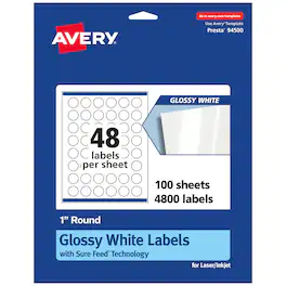 Avery - Round Labels with Sure Feed, 1" Diameter, 4,800 Glossy Labels - White