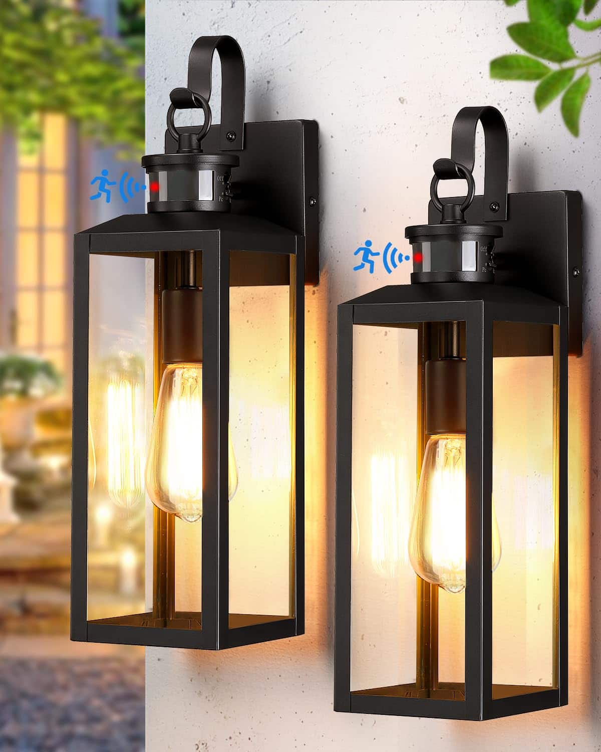 COTTAGE - 17 Motion Sensor Outdoor Lights Wall Mount Dusk To Dawn Exterior Light Fixture Waterproof Anti-rust Porch - Black Motion Sensor-2pcs