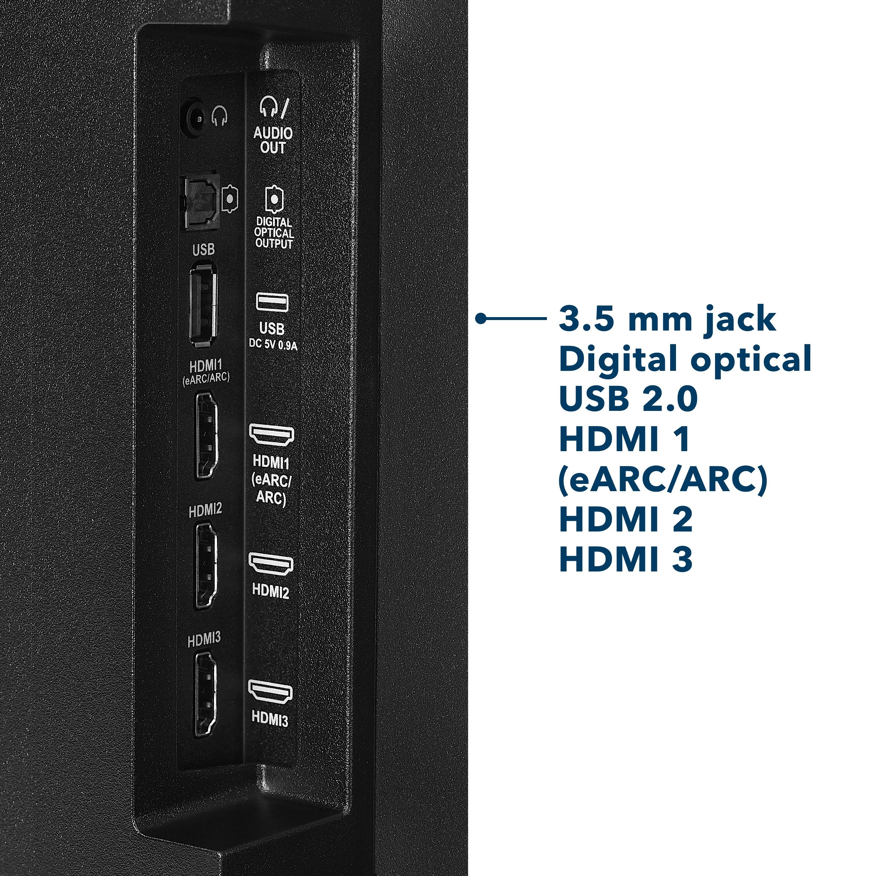 The text on the image is grouped and corrected as follows:

1. AUDIO OUT USB DIGITAL OPTICAL OUTPUT USB DC 5V 0.9A
2. HDMI1 (eARCIARC)
3. HDMI1 (eARC/ARC)
4. HDMI2
5. HDMI2
6. HDMI3
7. HDMI3