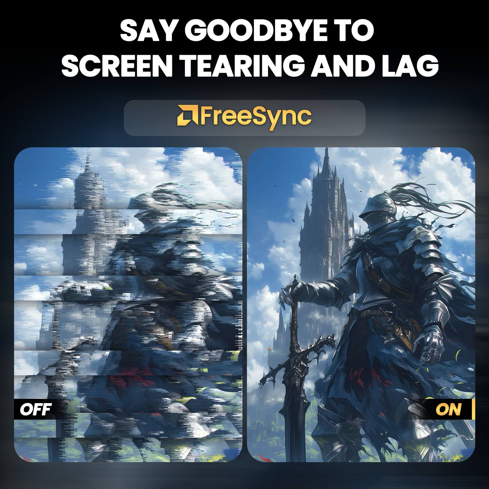 SAY GOODBYE TO SCREEN TEARING AND LAG

FreeSync

OFF | ON