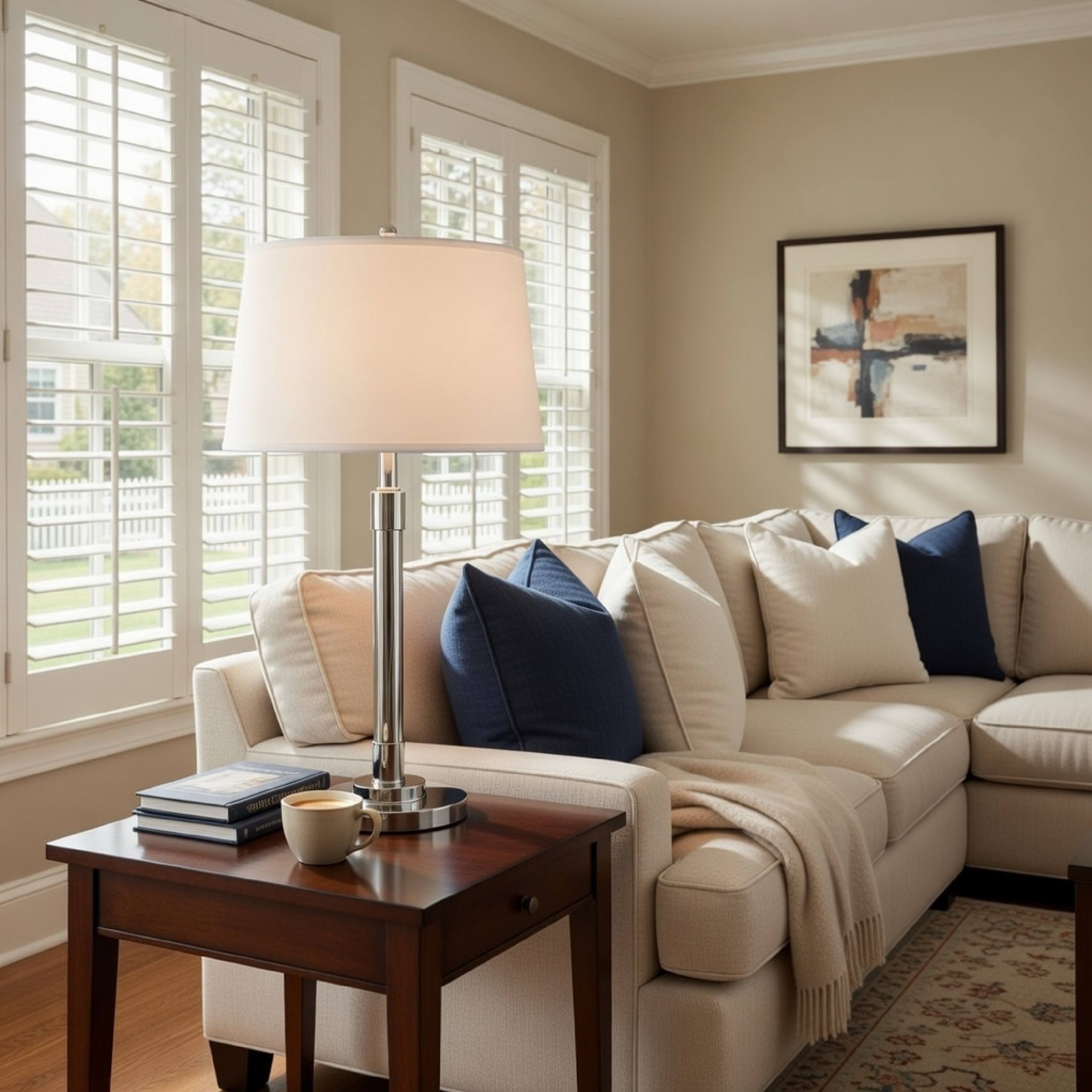 Alt View 3. Manhattan Lane - 28 Inch Table Lamp Set of 2, Empire Fabric Shade, Modern Nickel Base - Nickel, Silver, White.