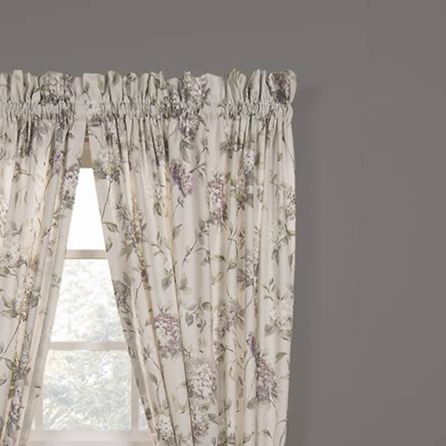 Angle. Ellis Curtain - Ellis Curtain Abigail 100 Percent High Quality 2-Piece Window Rod Pocket Panel Pairs With 2 Tie Backs 90x63" Lilac - Lilac.