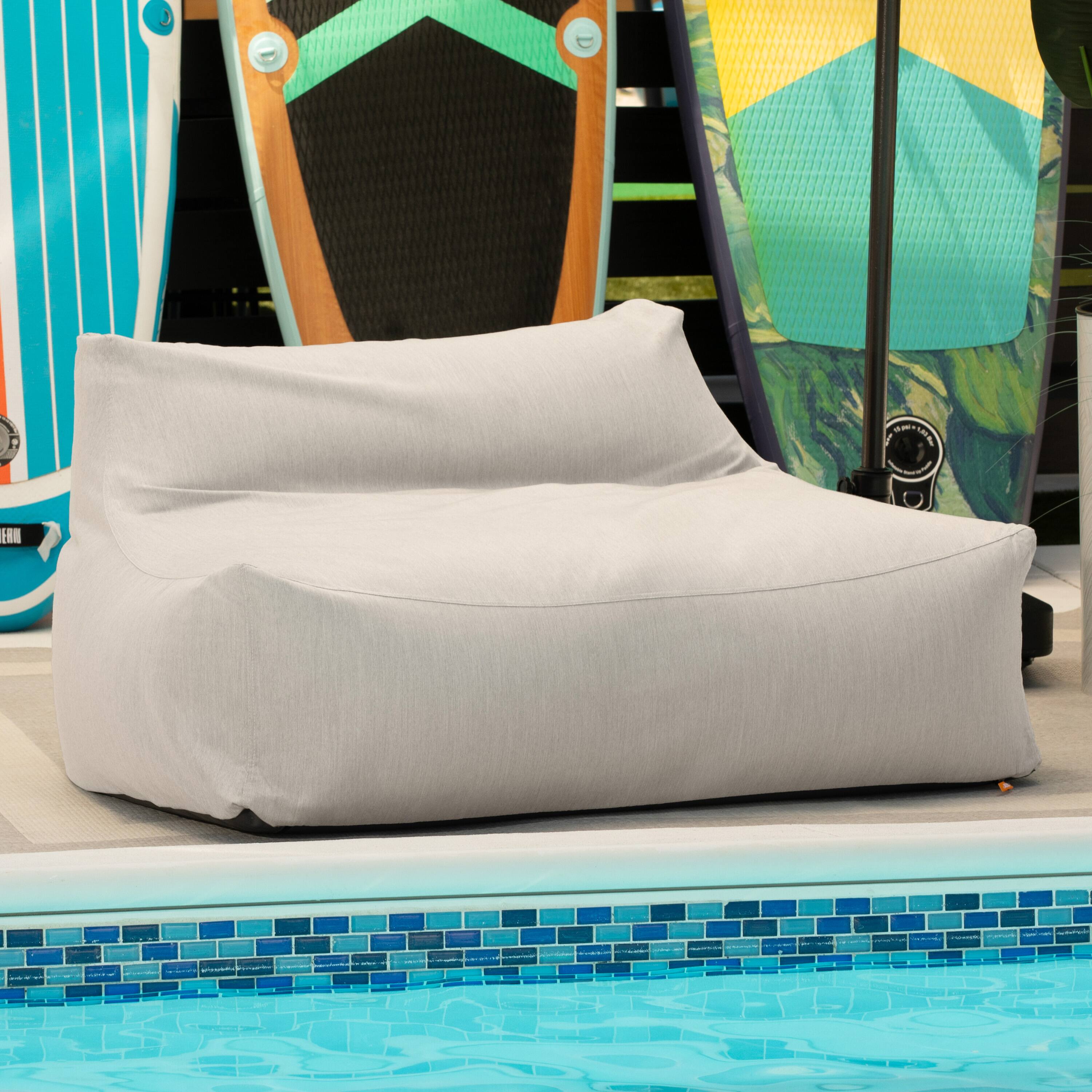 Angle. Jaxx - Jaxx Lavista Outdoor Bean Bag Loveseat/Modern Patio Sofa, Sunbrella, Flax - Flax.