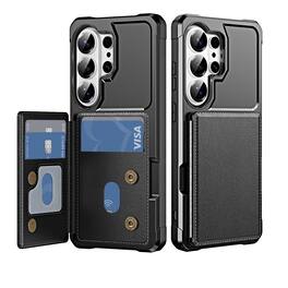Dteck - For Samsung Galaxy S26 Ultra Wallet Case, Shockproof Rugged PC+ TPU Flip Kickstand Card Slots Cover - Black