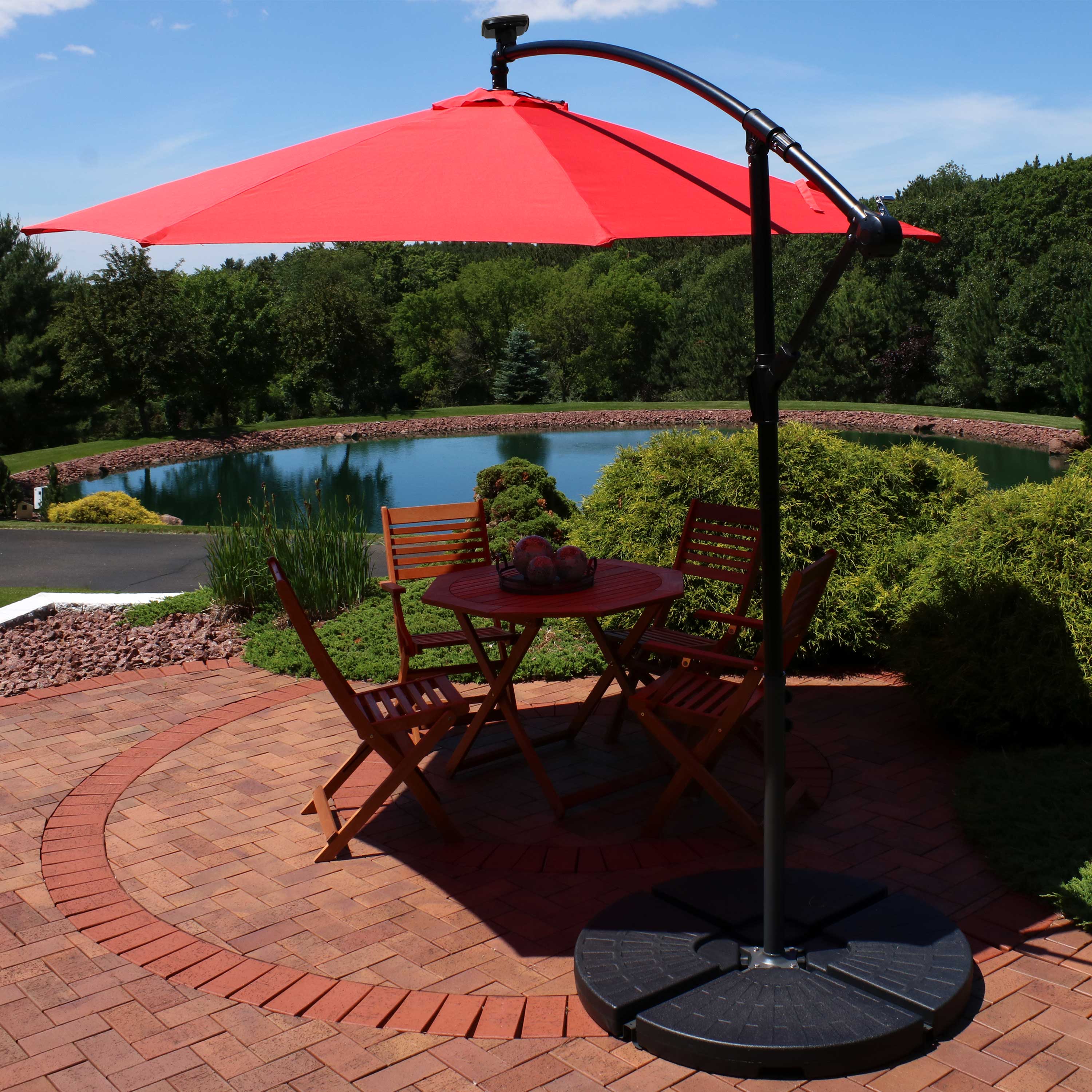 Alt View 3. Sunnydaze - 9.5 ft Solar Cantilever Offset Patio Umbrella - Cherry.