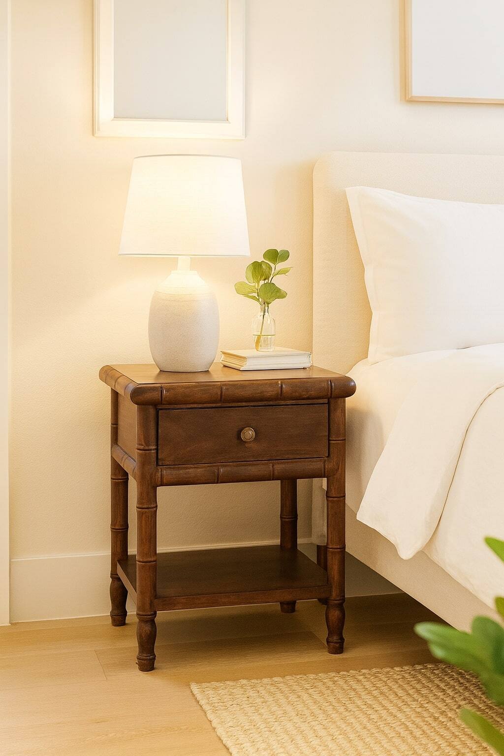Alt View 6. Artisan Furniture - Artisan Furniture Solid Wood Bamboo Carved Bedside Table, 1 Drawer, Brown - Brown.