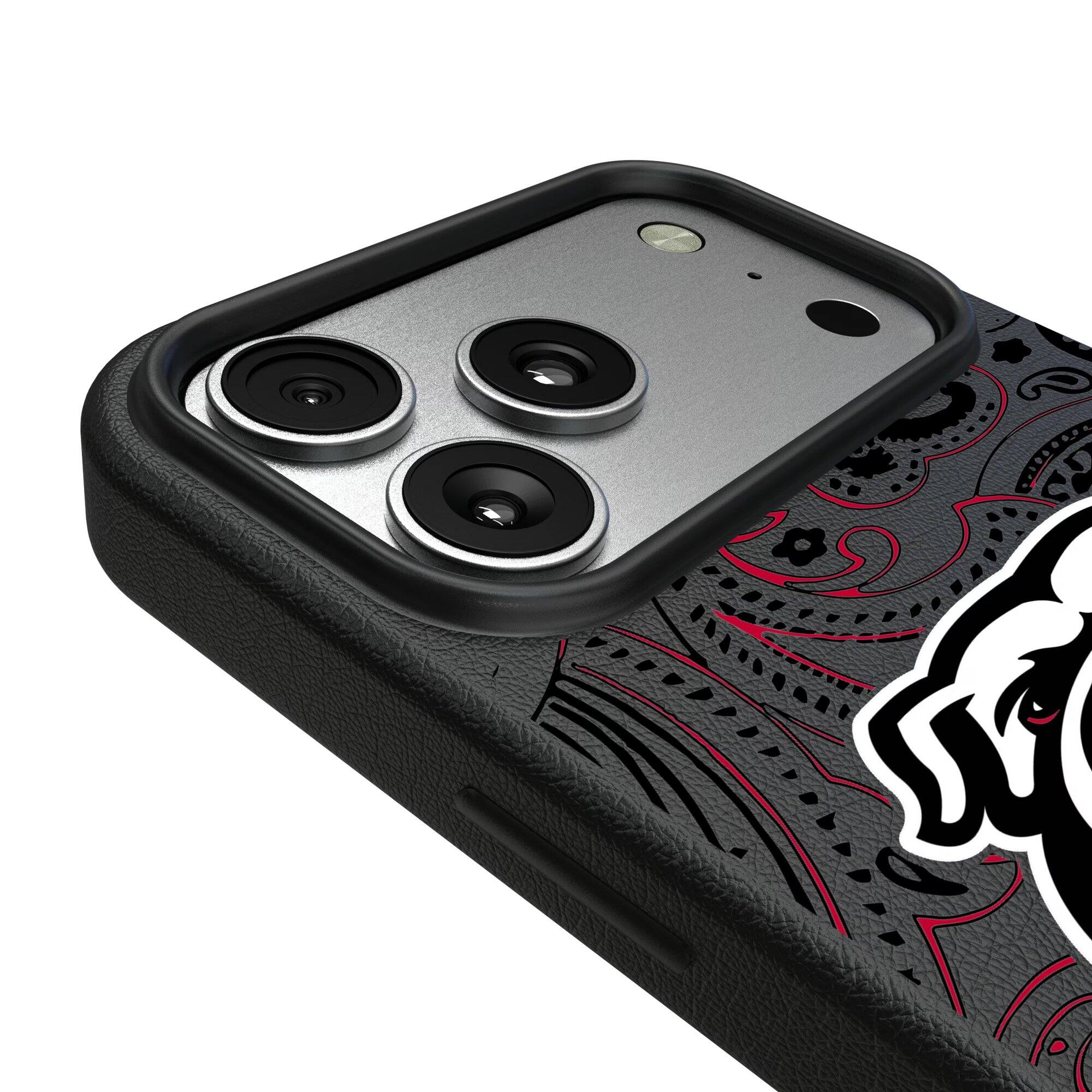 Alt View 2. Keyscaper - Georgia Bulldogs Paisley iPhone Magnetic Bump Case - 17 Pro Max - Black.