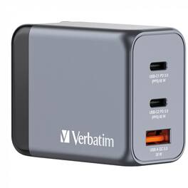 Verbatim - 65W 3-Port GaN Wall Charger - Black/Gray