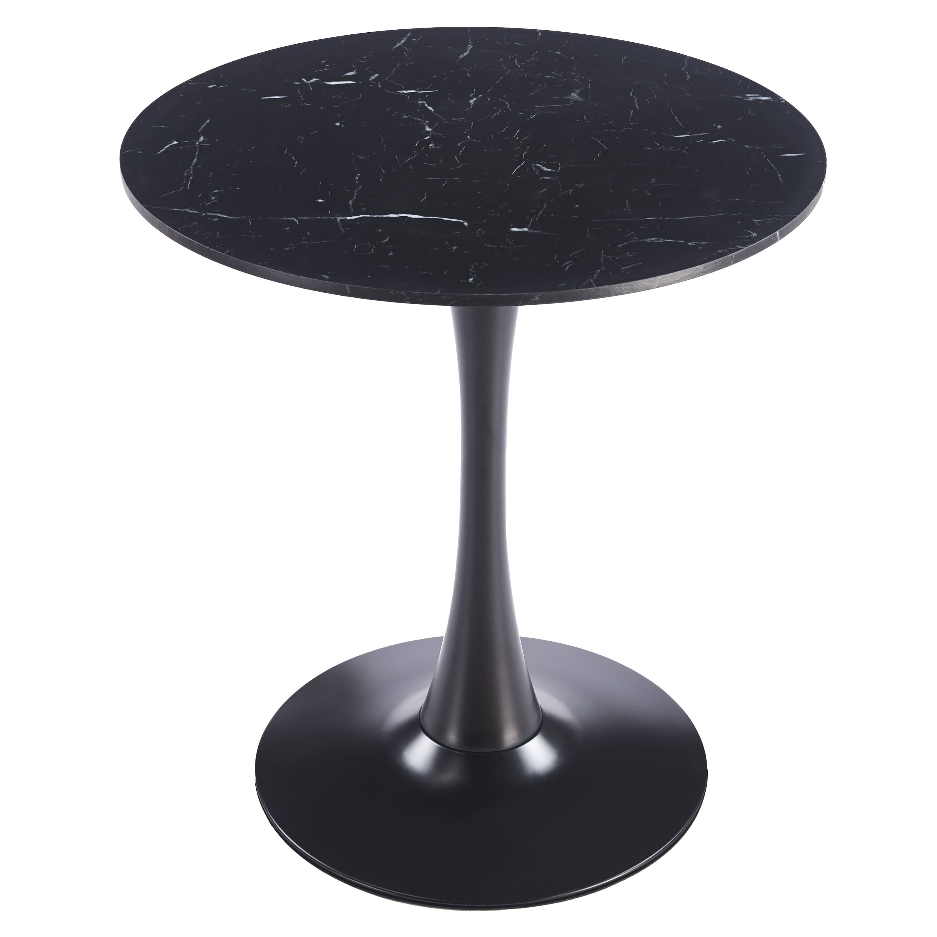 Alt View 2. LeisureMod - Bristol 31" Mid-Century Modern Round Pedestal Dining Table - Glossy MDF/Stone Top for Kitchen & Cafe - MDF - Marbled Black.