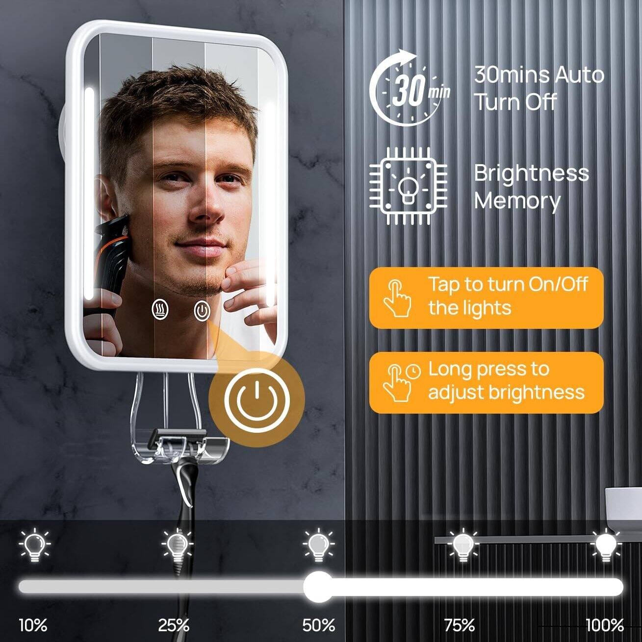 30mins Auto  
30 min Turn Off  
Brightness Memory  

Tap to turn On/Off the lights  
Long press to adjust brightness  

10% 25% 50% 75% 100%