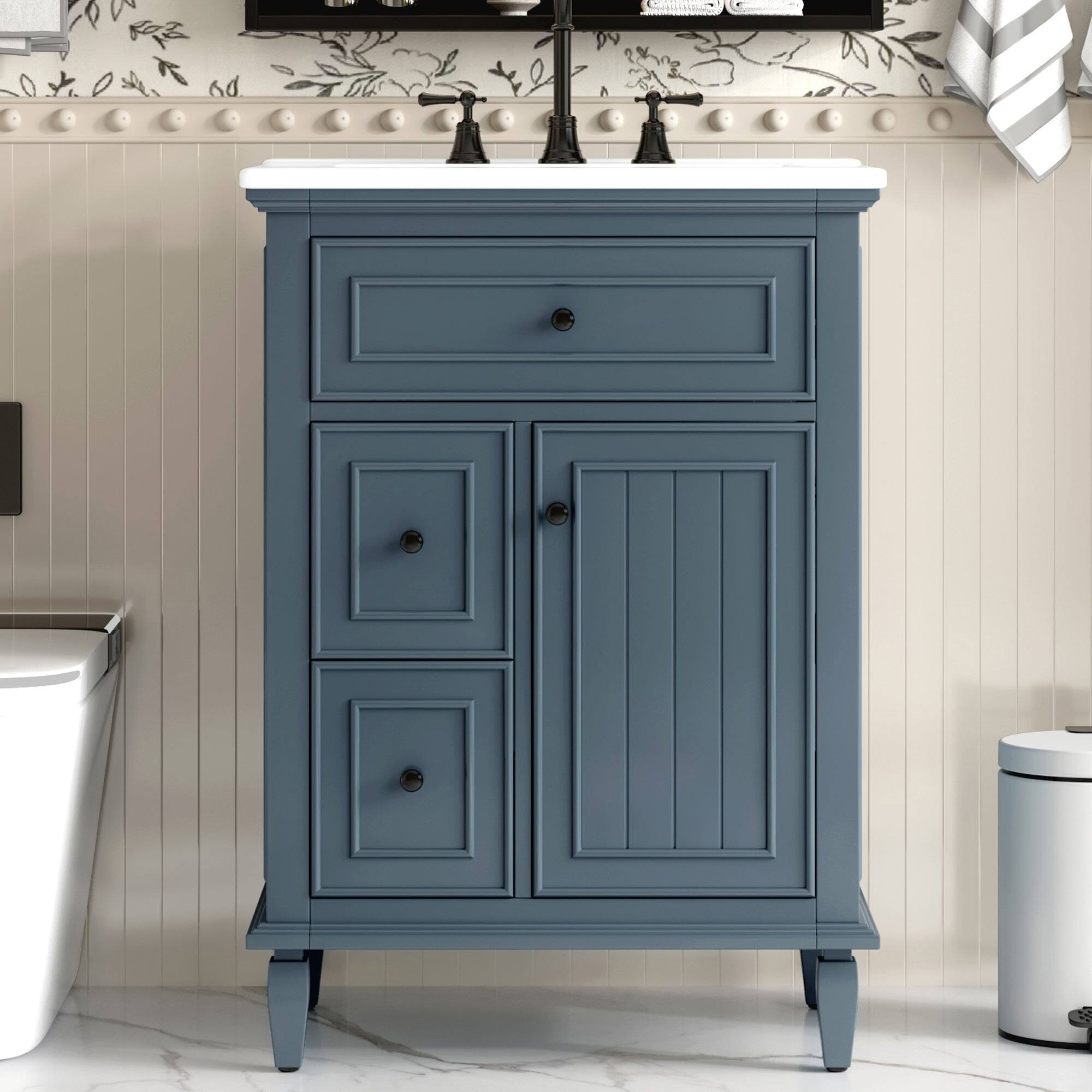 Alt View 8. Boyel Living - 24 Inch Bathroom Vanity with Sink Cabinet with One Flip Drawer and Two Drawers Adjustable Shelf Solid Wood MDF Blue Gray - Blue Gray.