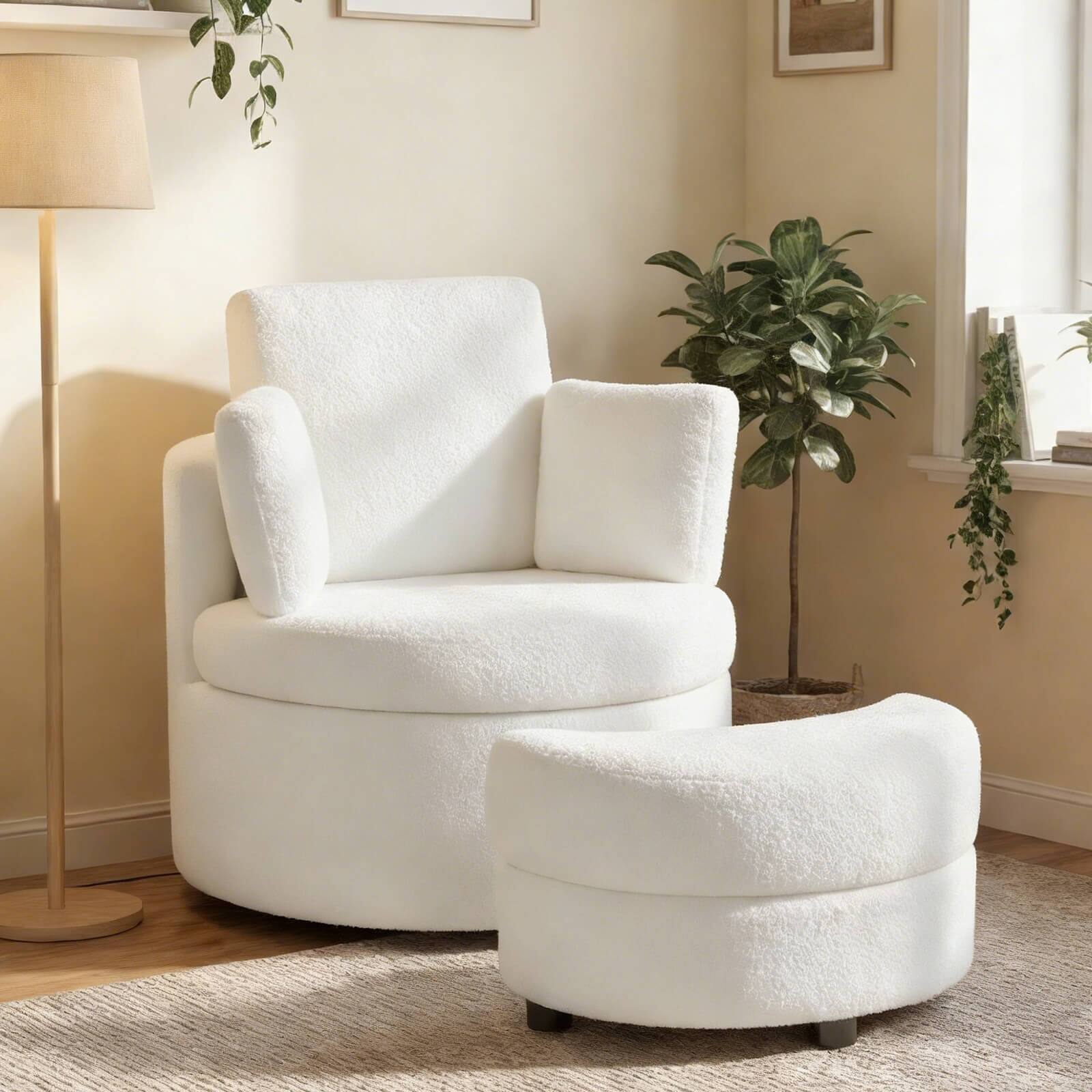 Alt View 3. Costway - Costway 360° Swivel Accent Chair with Half Moon Storage Ottoman 3 Removable Pillows, Office - White.