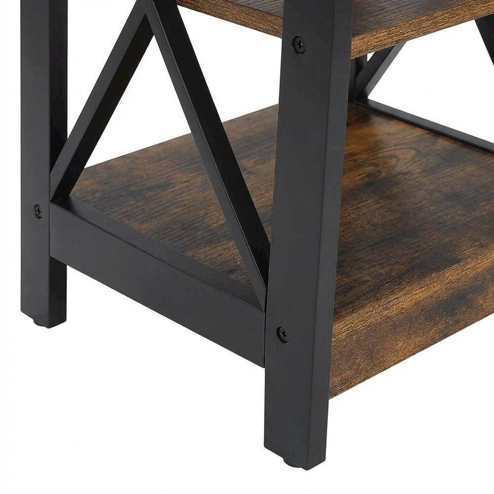 Alt View 3. FurniFact - Barnwood and Black Finish End Table with Shelving for Stylish Living Spaces - Barnwood/Black.