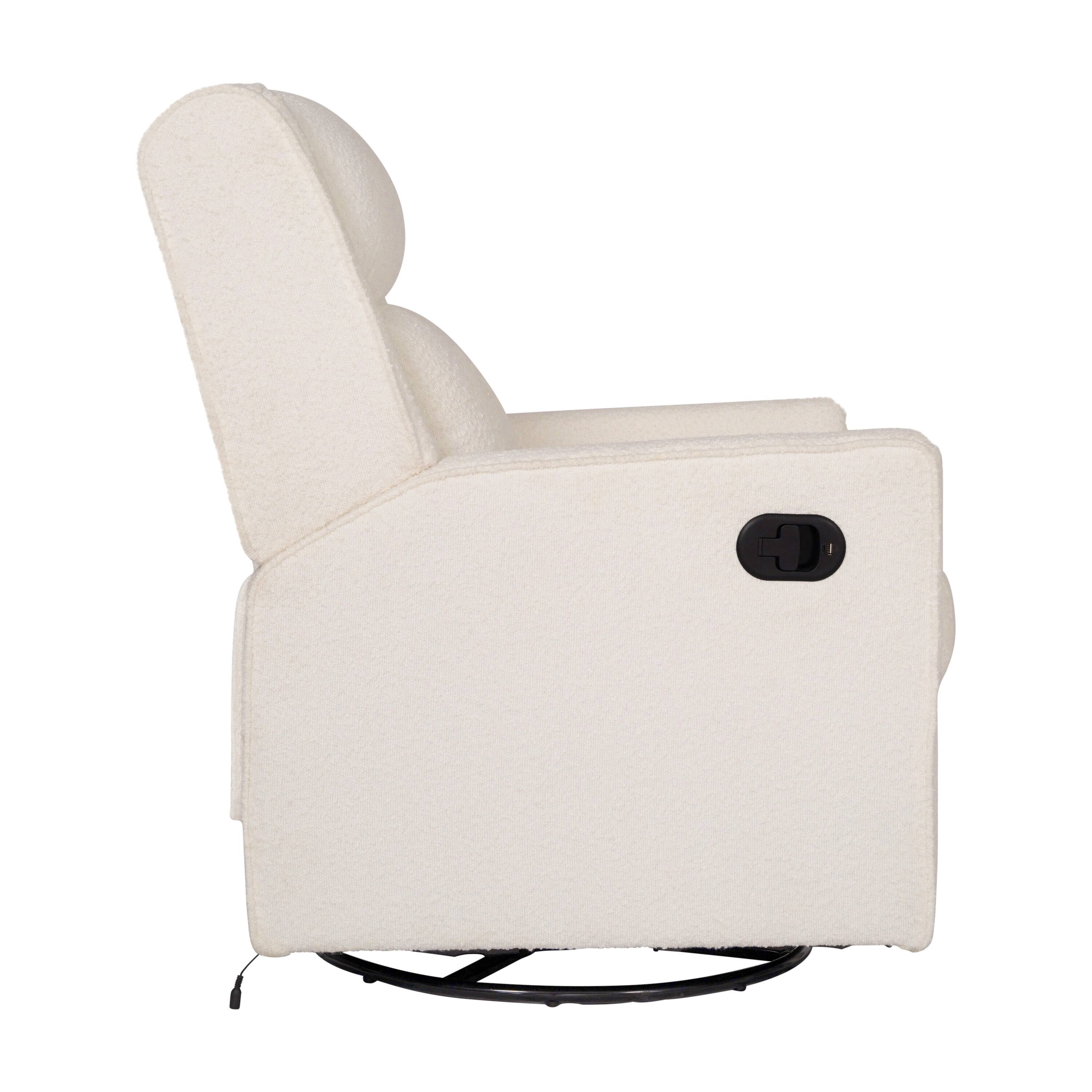 Alt View 5. Emma + Oliver - Mari Swivel Glider Rocker Recliner with USB/USB-C Charging Ports, Manual 270 Degree Swivel Recliner - Off-White Boucle.