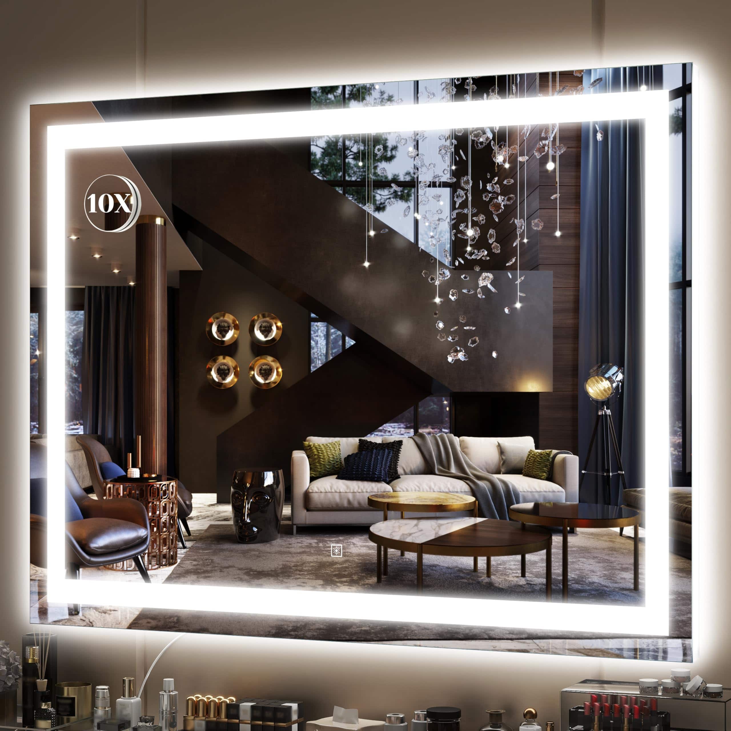 Skar Audio - Vanity With Lights 15 x12 6 Led Lighted Makeup Large Touch Screen 3 color Lighting Dimmable For Desk Tablet - White 38"L x28"W