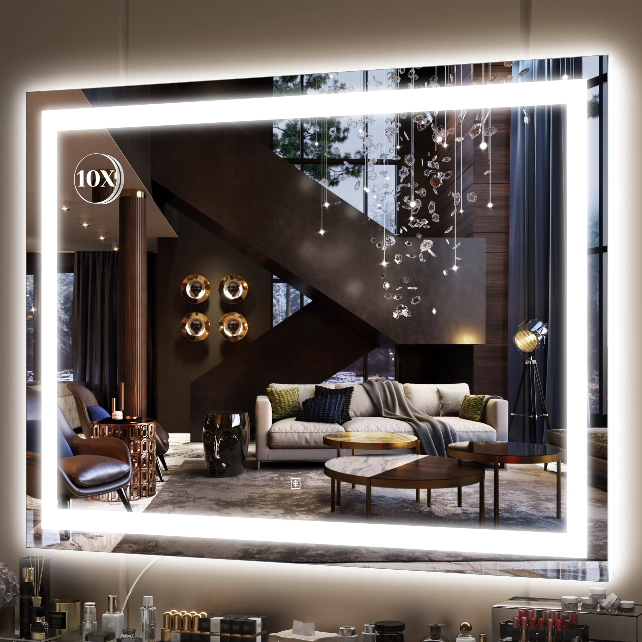 Skar Audio - Vanity With Lights 15 x12 6 Led Lighted Makeup Large Touch Screen 3 color Lighting Dimmable For Desk Tablet - White 38"L x28"W