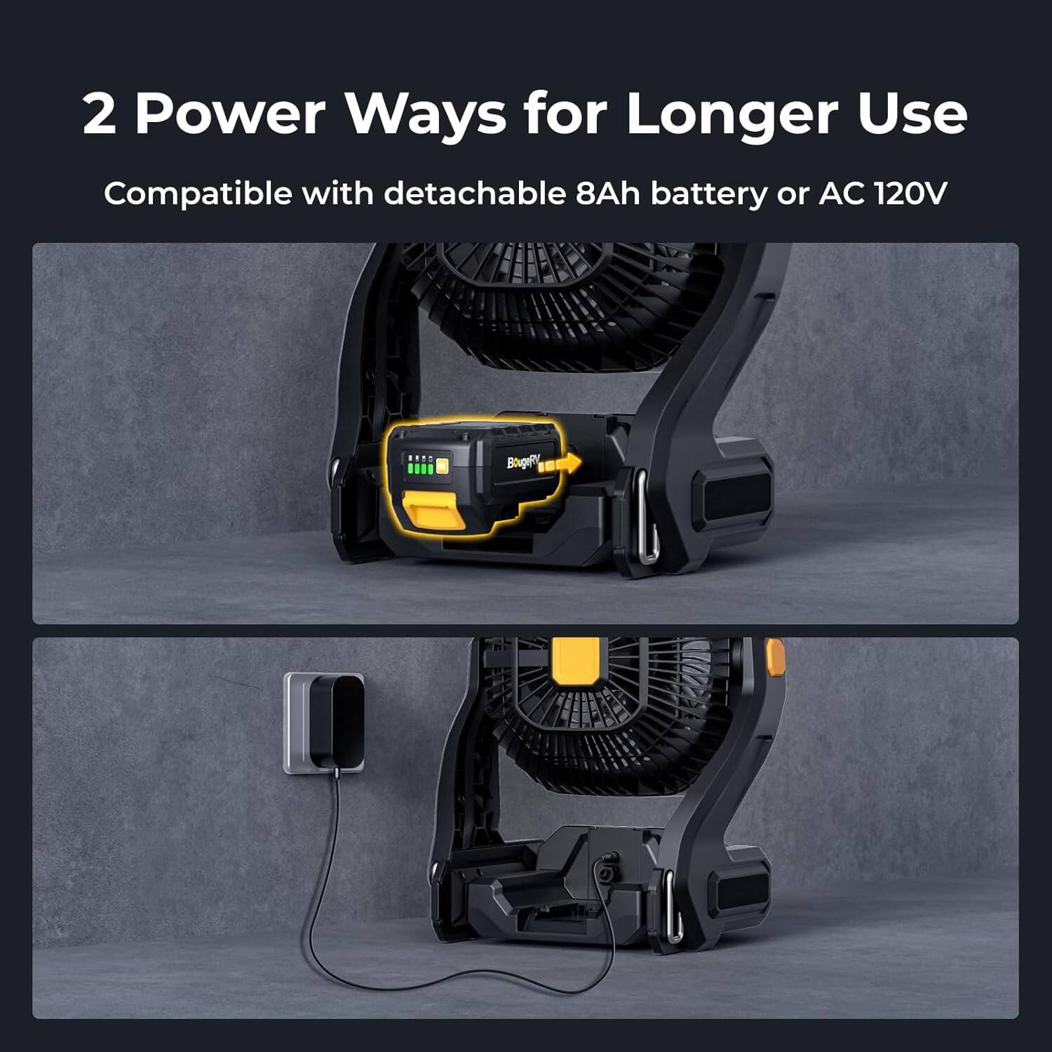 2 Power Ways for Longer Use  
Compatible with detachable 8Ah battery or AC 120V