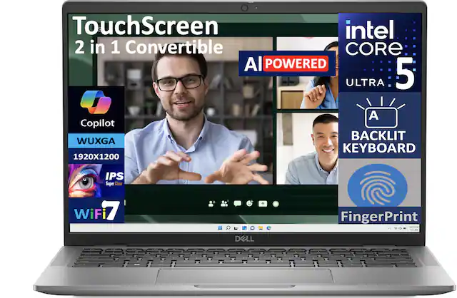 TouchScreen 2 in 1 Convertible
Intel Core i5
AI Powered
Ultra
Backlit Keyboard
WUXGA 1920x1200 IPS Super Clear
WiFi 7
Fingerprint
Dell