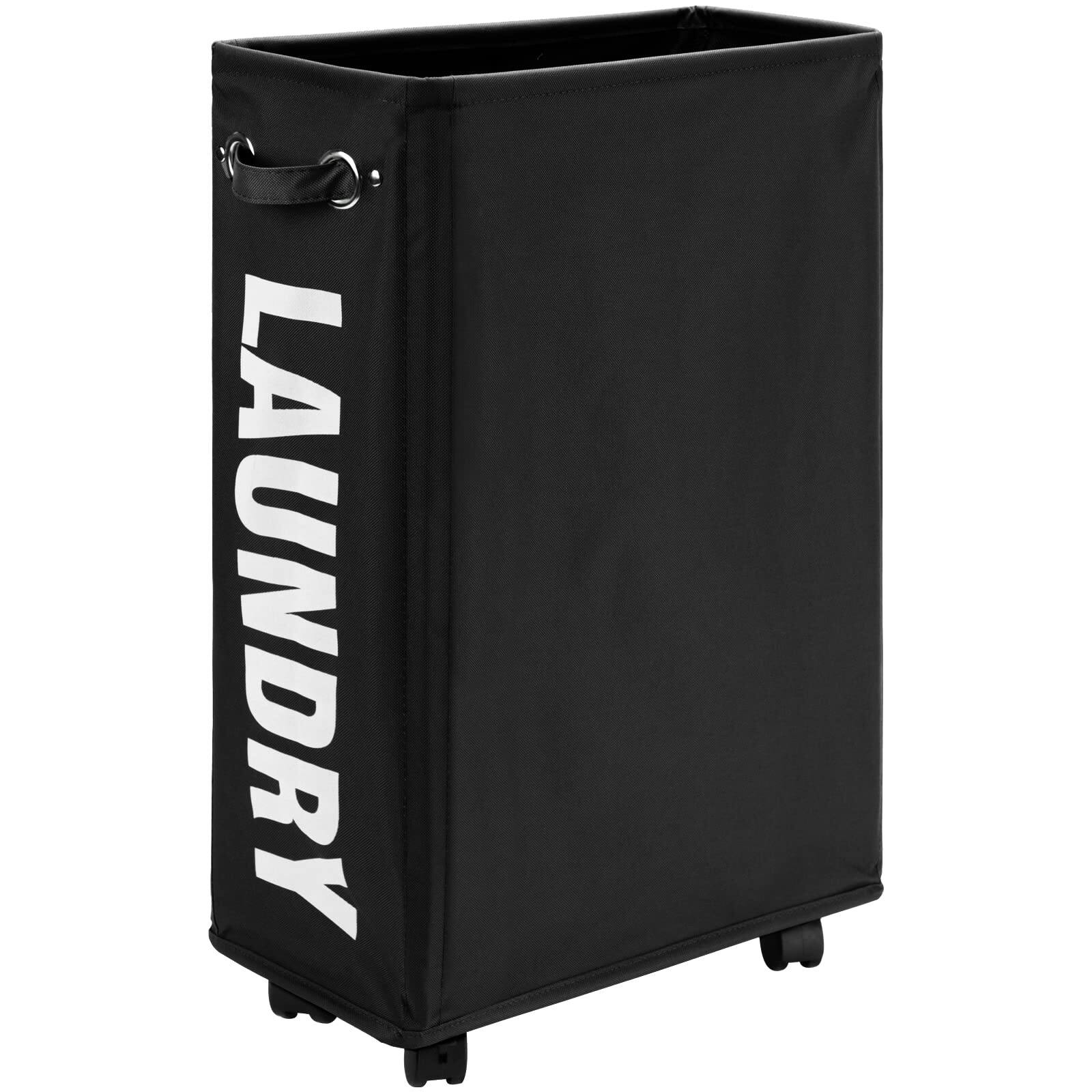 Front. DORLUKFU - 25-Inches Slim Laundry Basket on Wheels, Collapsible Rolling Laundry Hamper, Foldable Narrow Corner Clothes Storage Bins - Black/M.