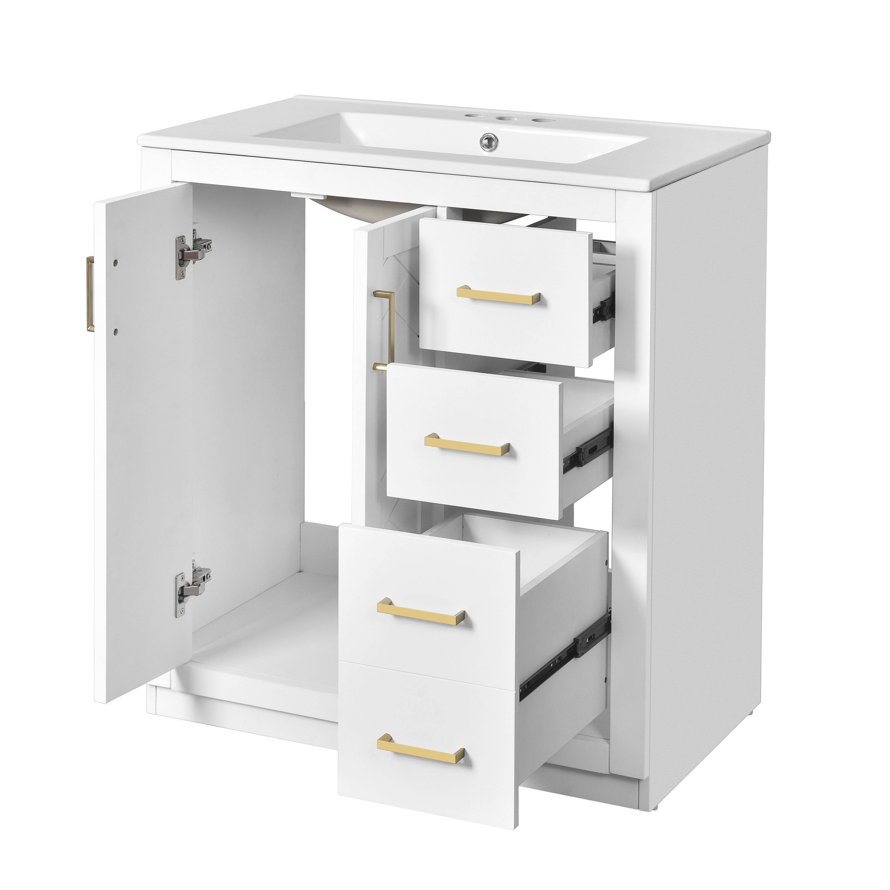 Alt View 10. Boyel Living - 30 Inch Bathroom Vanity White with Ceramic Sink Solid Wood Frame 3 Drawers - White.