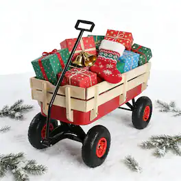 Loheer - Garden Wagon Cart with Removable Wood Sides, Air Tires and Adjustable Handle, Red