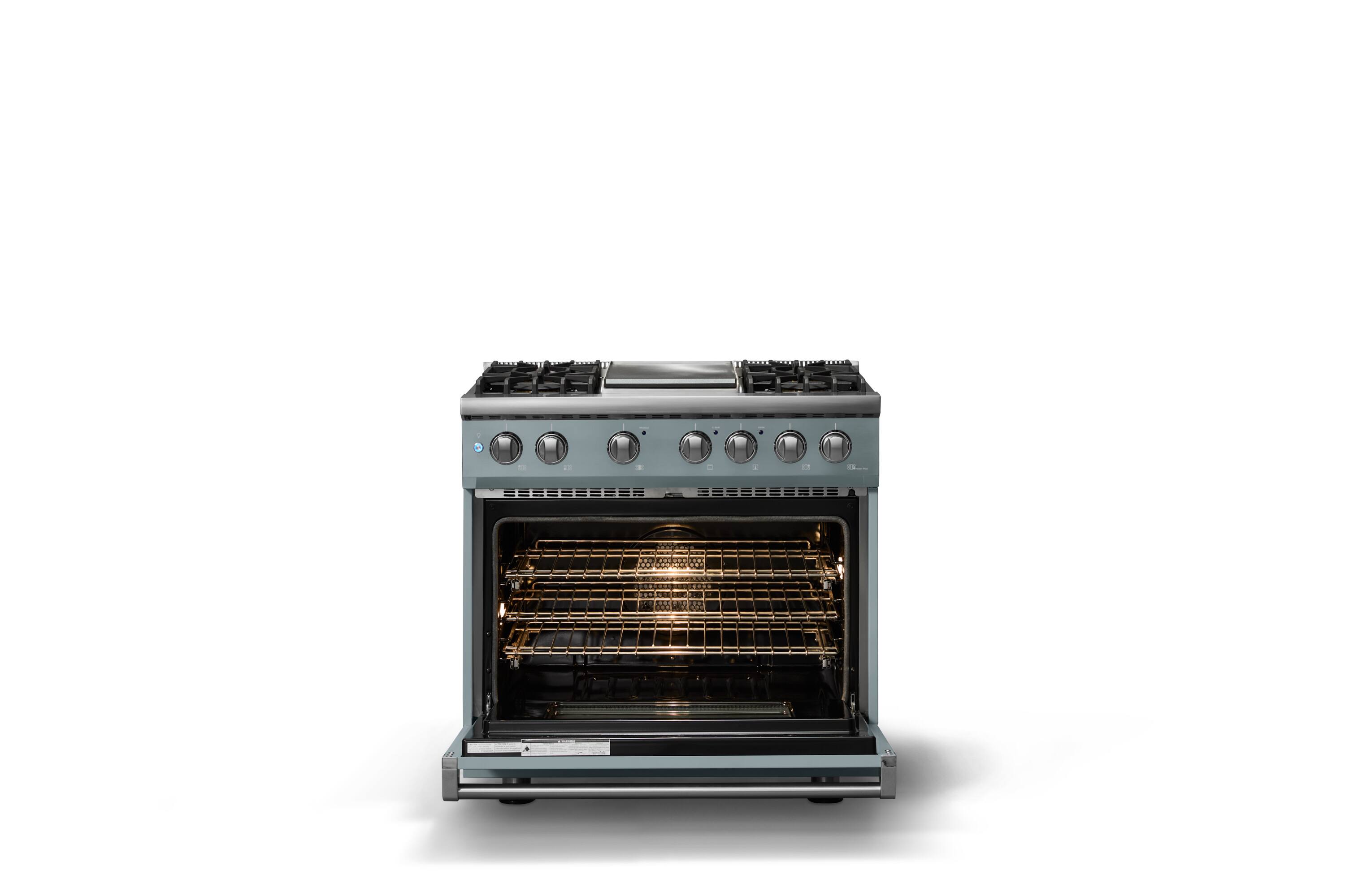 Alt View 2. Viking - 36"W. 4 Burner Pro 5 Series 5.6 Cu. Ft. Freestanding Sealed LP Dual Fuel Convection Range/Griddle - November Sky - November Sky.