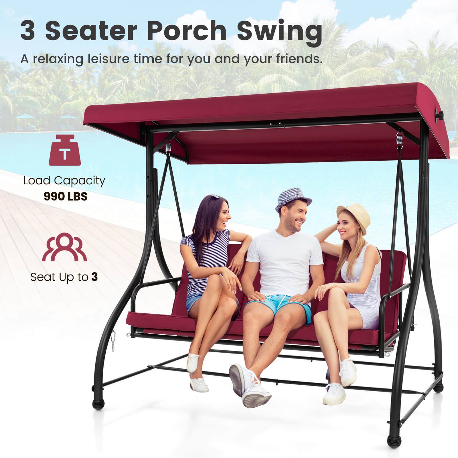 3 Seater Porch Swing
A relaxing leisure time for you and your friends.
T
Load Capacity 990 LBS
Seat Up to 3