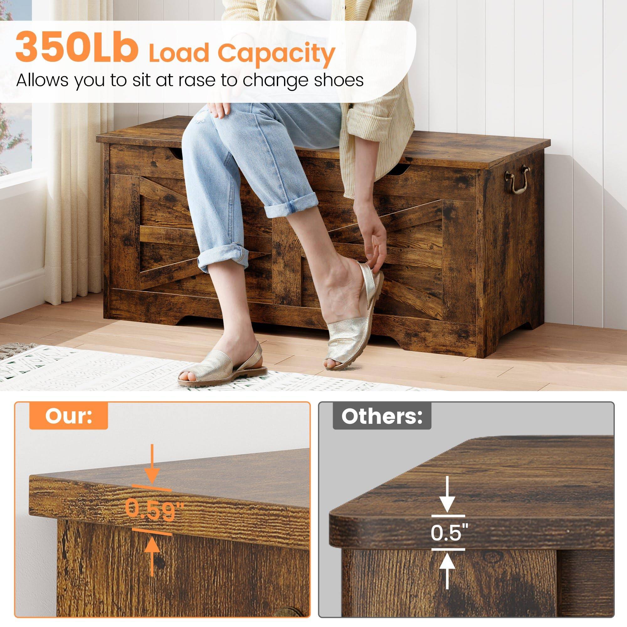 350Lb Load Capacity  
Allows you to sit at ease to change shoes  

Our: 0.59"  
Others: 0.5"