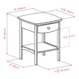 FurniFact - Mid Century Nightstand In Solid Wood Finish With Drawer And Shelf - Black