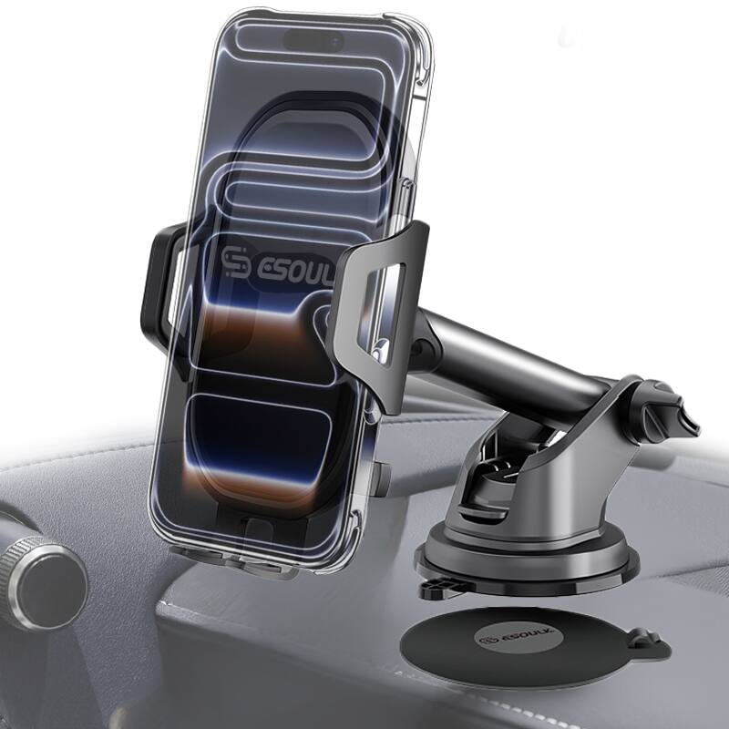 Esoulk - Easy to Use One Touch Universal Windshield & Dashboard Mount Mobile Phone Holder - Black