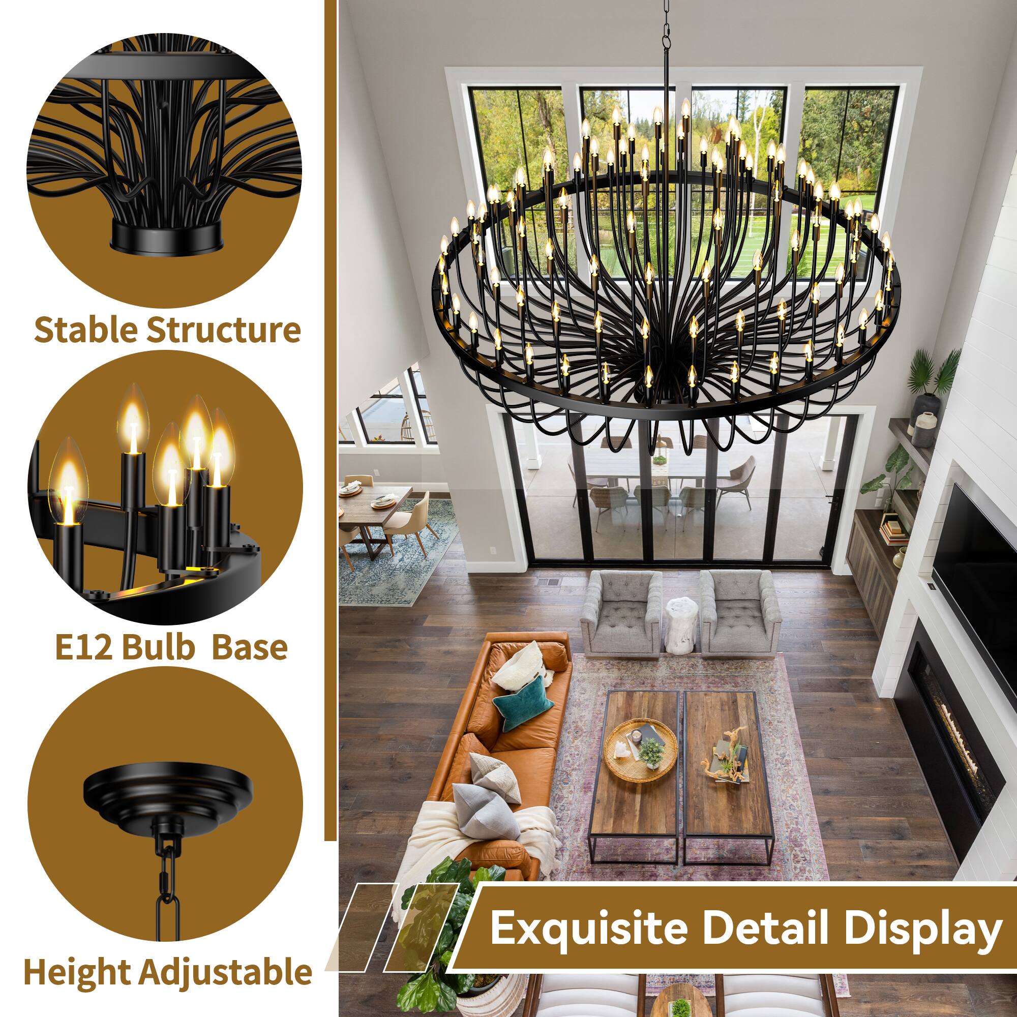 Stable Structure  
E12 Bulb Base  
Height Adjustable  
Exquisite Detail Display