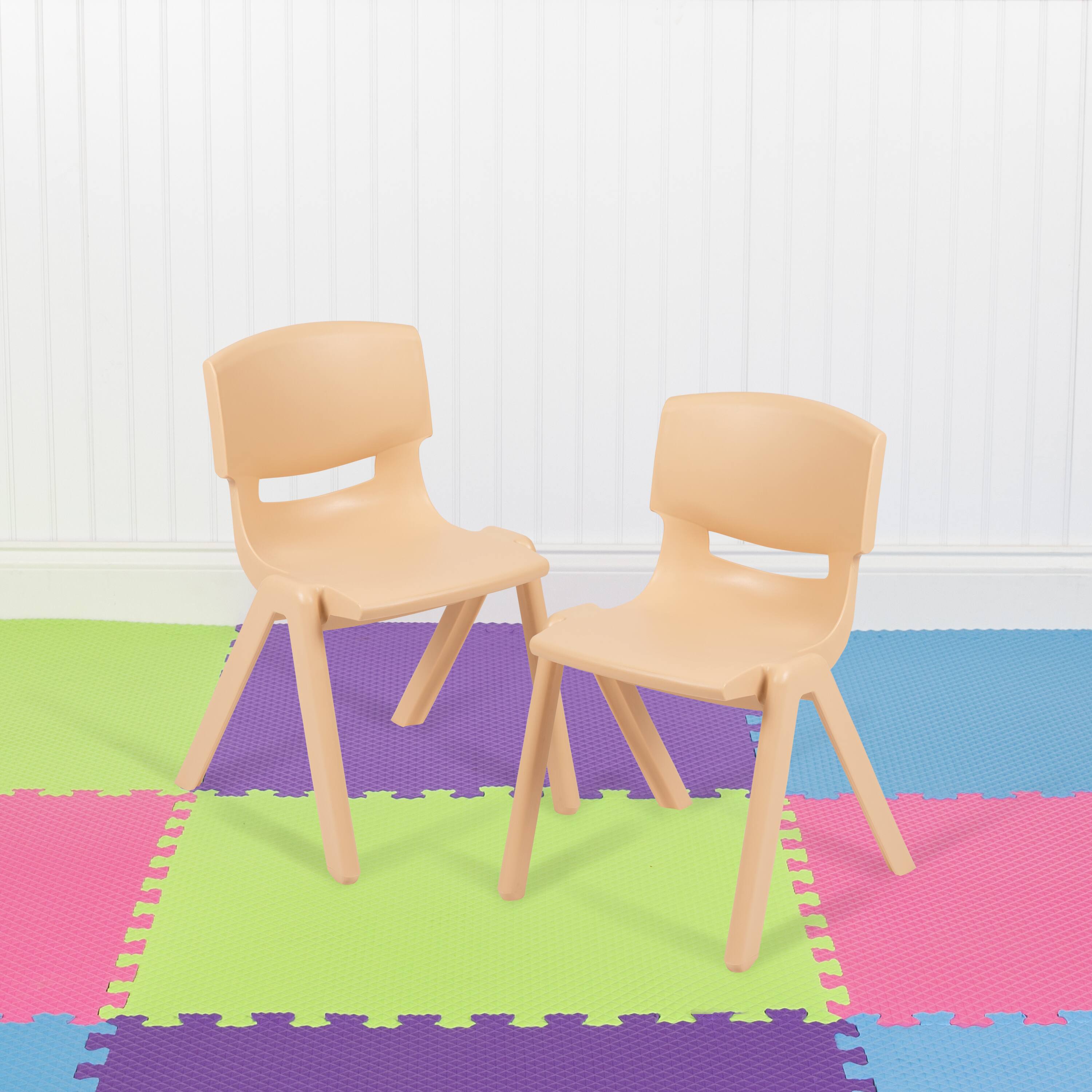 Alt View 1. Emma + Oliver - 2 Pack Plastic Stackable School Chair with 12"H Seat, Preschool Seating - Natural.